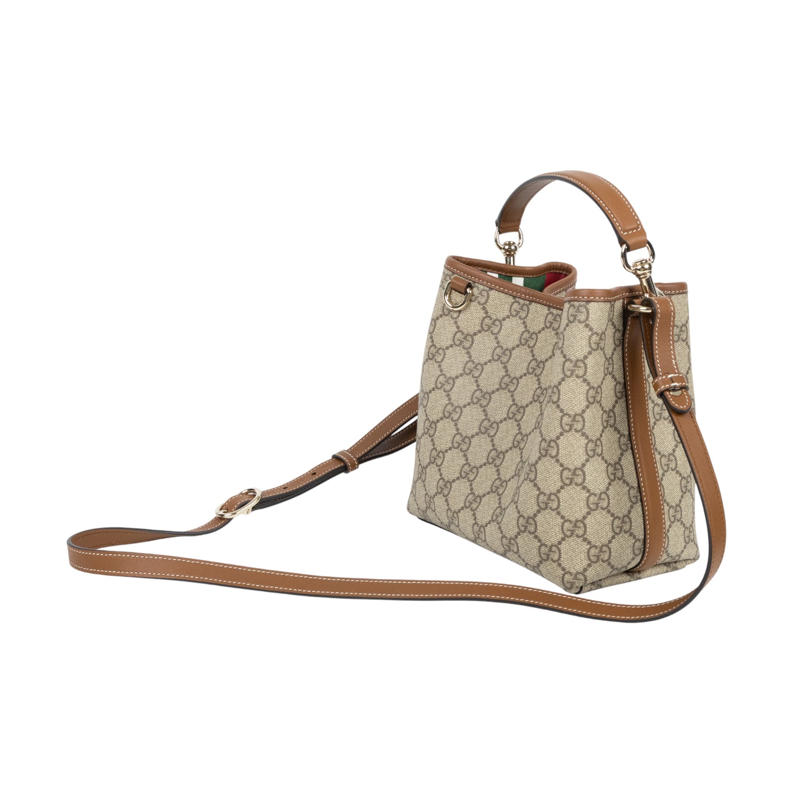 古馳 GUCCI GG Emblem 小型 手提 水桶包 815118 FAD6L 棕拚GG紋EMBLEM水桶包 小號 無附屬品