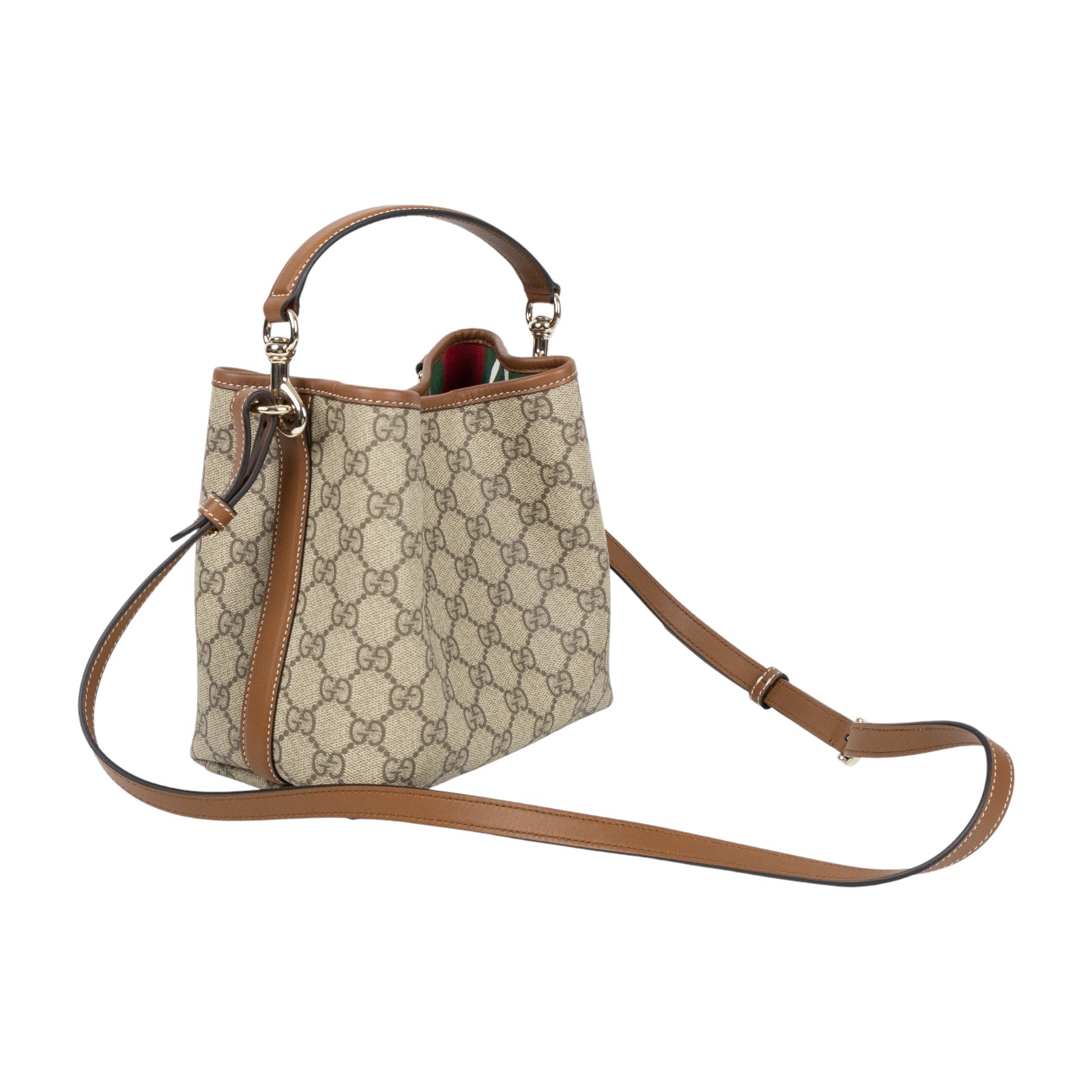 古馳 GUCCI GG Emblem 小型 手提 水桶包 815118 FAD6L 棕拚GG紋EMBLEM水桶包 小號 無附屬品