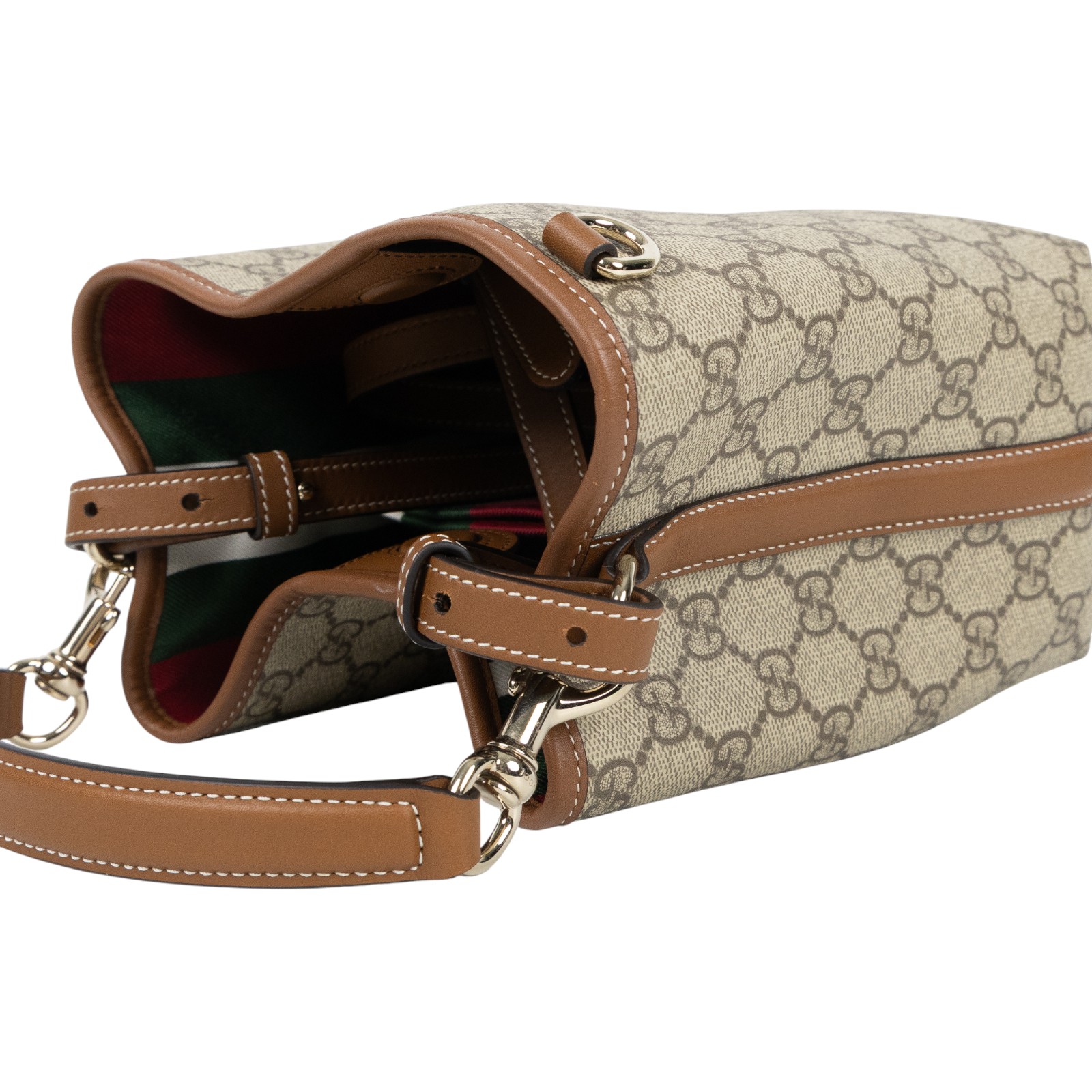 古馳 GUCCI GG Emblem 小型 手提 水桶包 815118 FAD6L 棕拚GG紋EMBLEM水桶包 小號 無附屬品