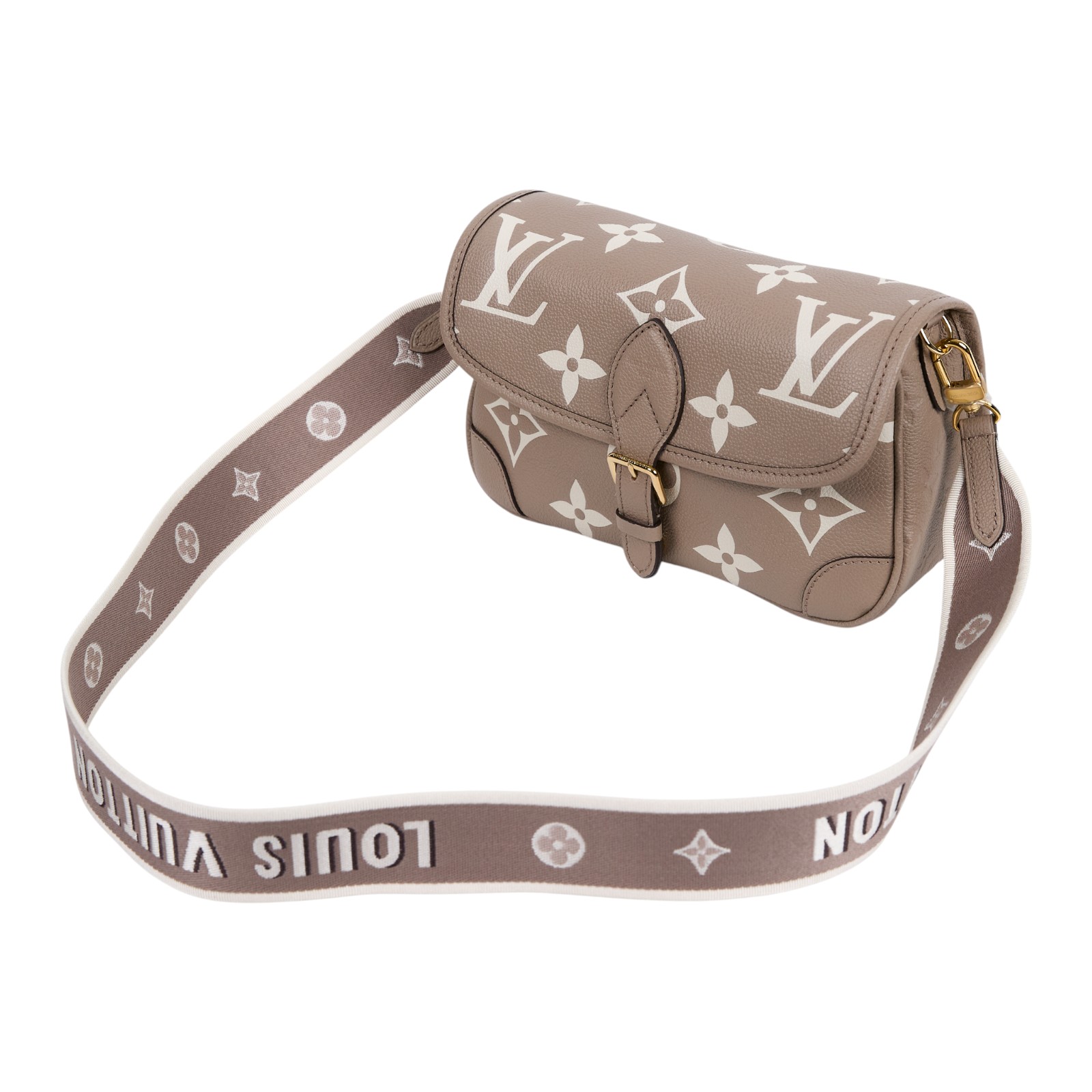 路易威登 LOUIS VUITTON Diane 腋下包法棍 單肩背包 斑鳩灰 奶油色 M46583 晶片款  背帶2/購買證明正本/原廠盒子/防塵袋