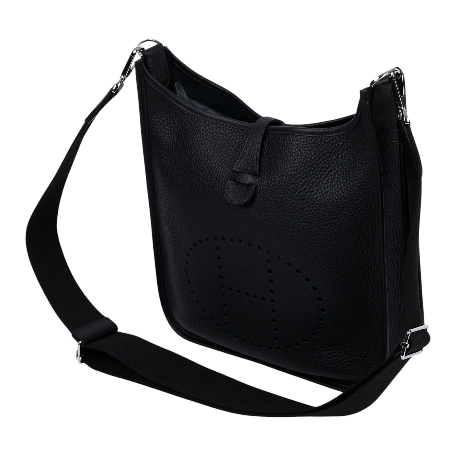 愛馬仕 Hermes Evelyne Bag 伊芙琳包 29 馬蹄型 銀色五金 黑色 H056277CK89 /W ID 007 CF  原廠盒子/防塵袋/背帶/購買證明正本