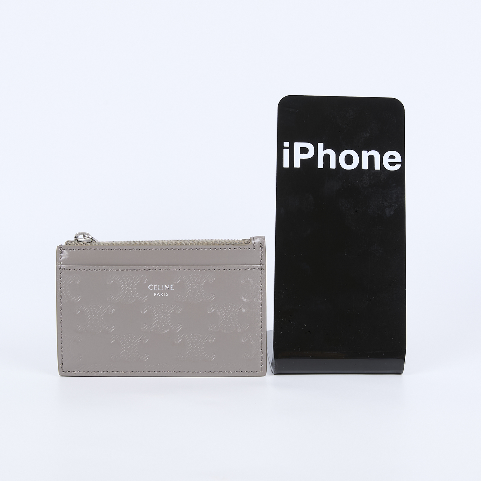 思琳 CELINE Triomphe 拉鍊 卡包 10F993FQD 藕灰凱旋門壓紋卡包 原廠盒子/防塵袋