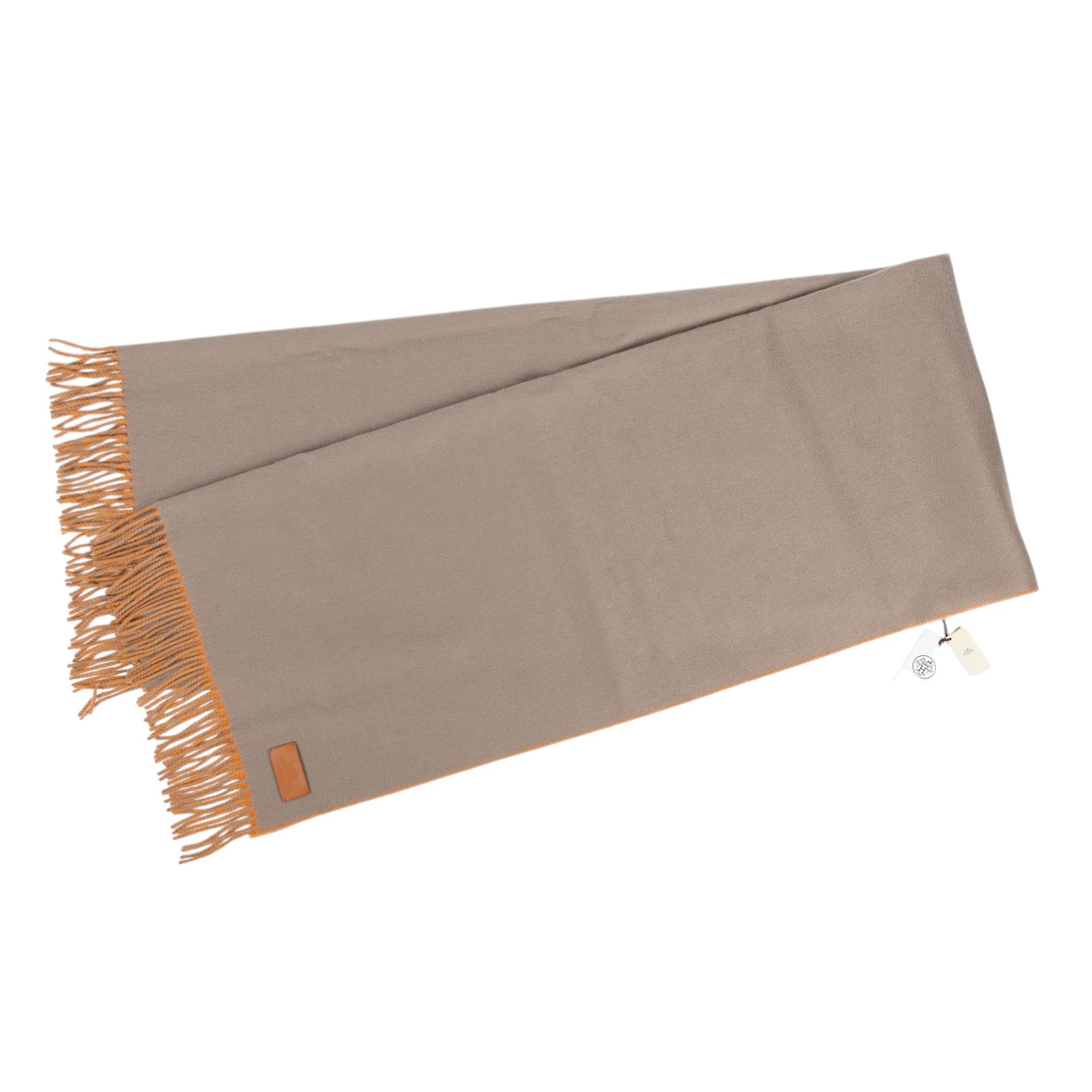 愛馬仕 Hermes 喀什米爾羊毛 圍巾 披肩 H259130S  卡其/橘喀什米爾圍巾 原廠盒子