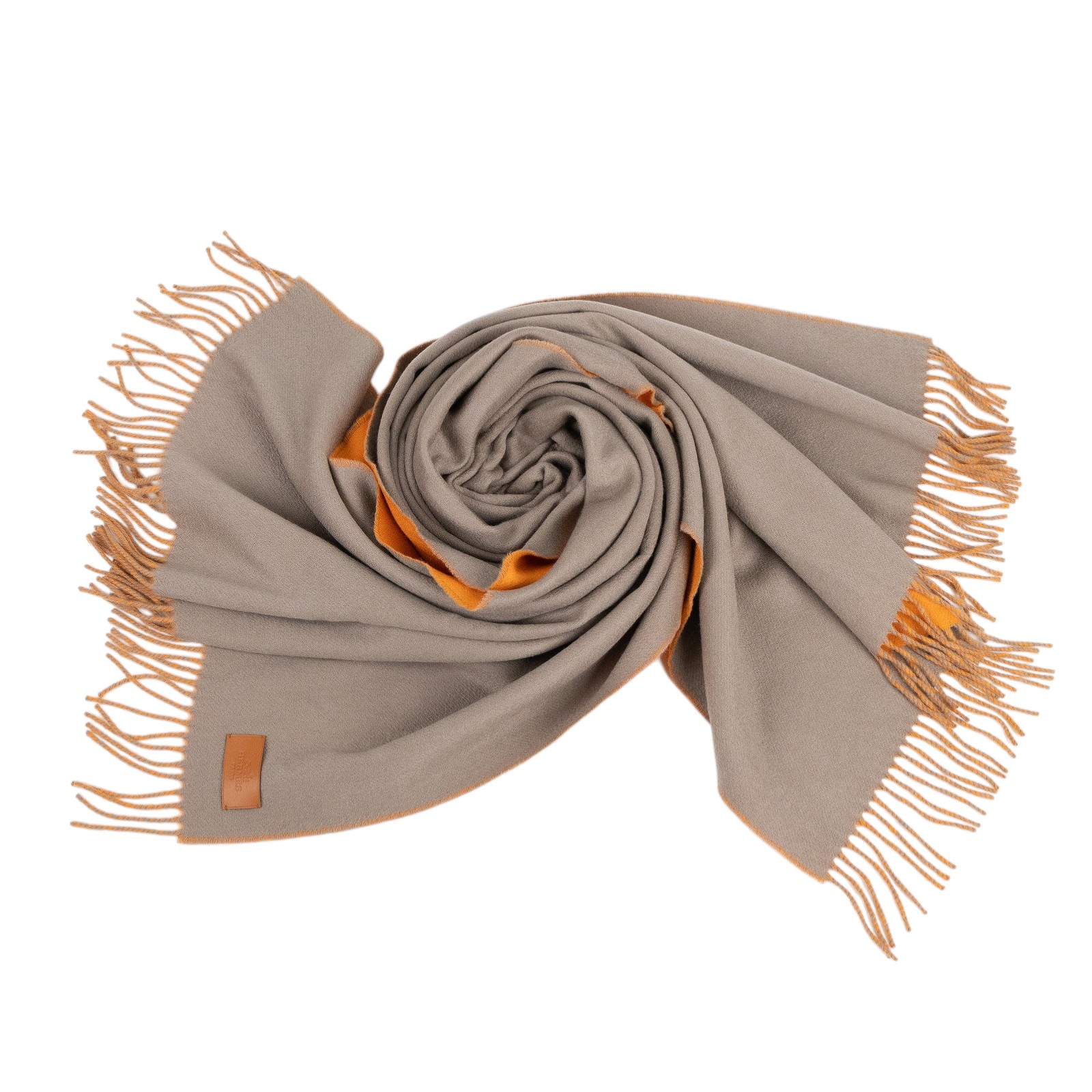 愛馬仕 Hermes 喀什米爾羊毛 圍巾 披肩 H259130S  卡其/橘喀什米爾圍巾 原廠盒子