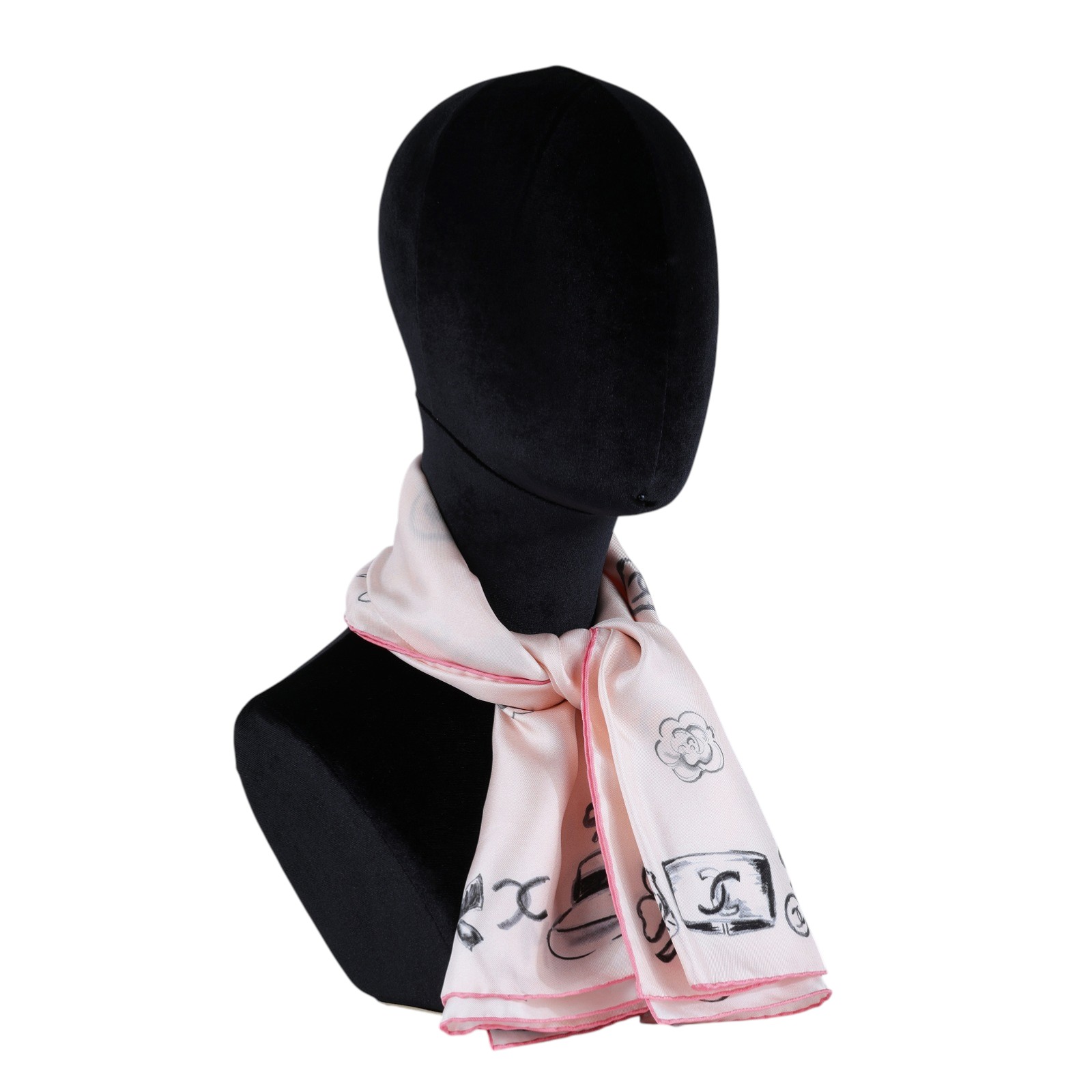 香奈兒 CHANEL CC LOGO 絲巾  粉手繪愛心絲巾90X90 原廠盒子