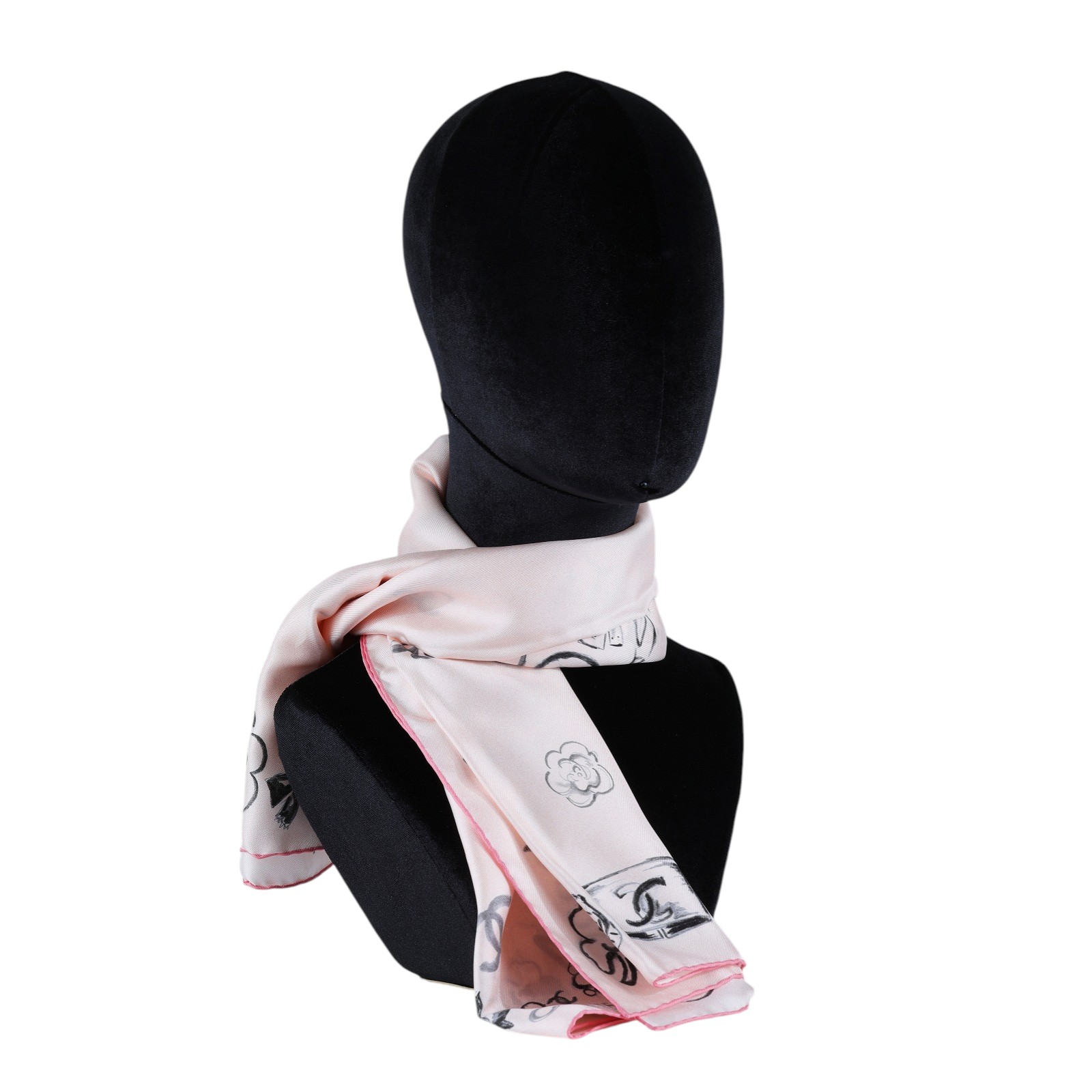 香奈兒 CHANEL CC LOGO 絲巾  粉手繪愛心絲巾90X90 原廠盒子