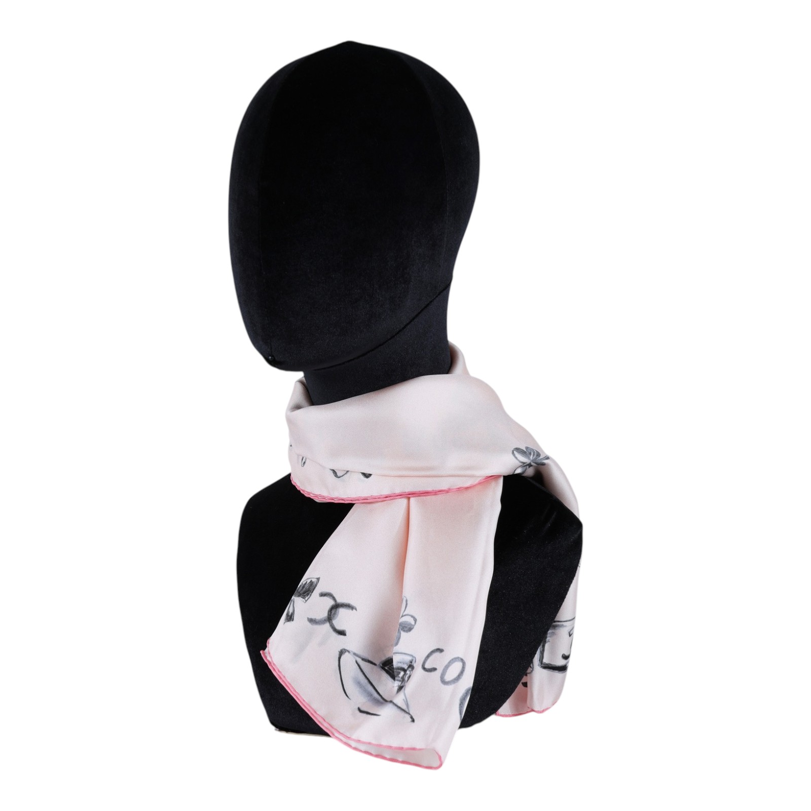 香奈兒 CHANEL CC LOGO 絲巾  粉手繪愛心絲巾90X90 原廠盒子