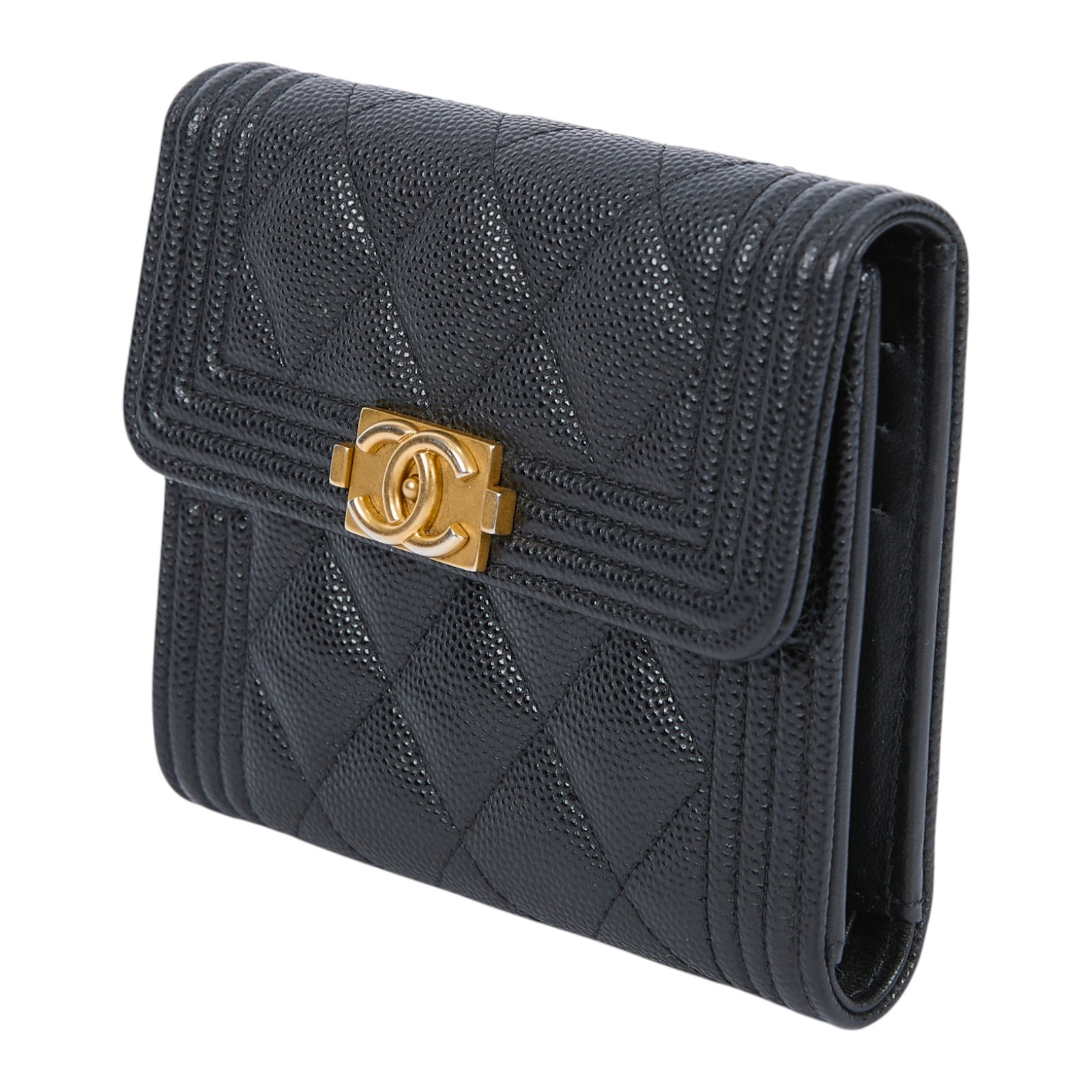 香奈兒 CHANEL Boy 錢包 短夾 A80734 31開黑金荔枝BOY 三折短夾 原廠盒子/防塵袋/保證卡