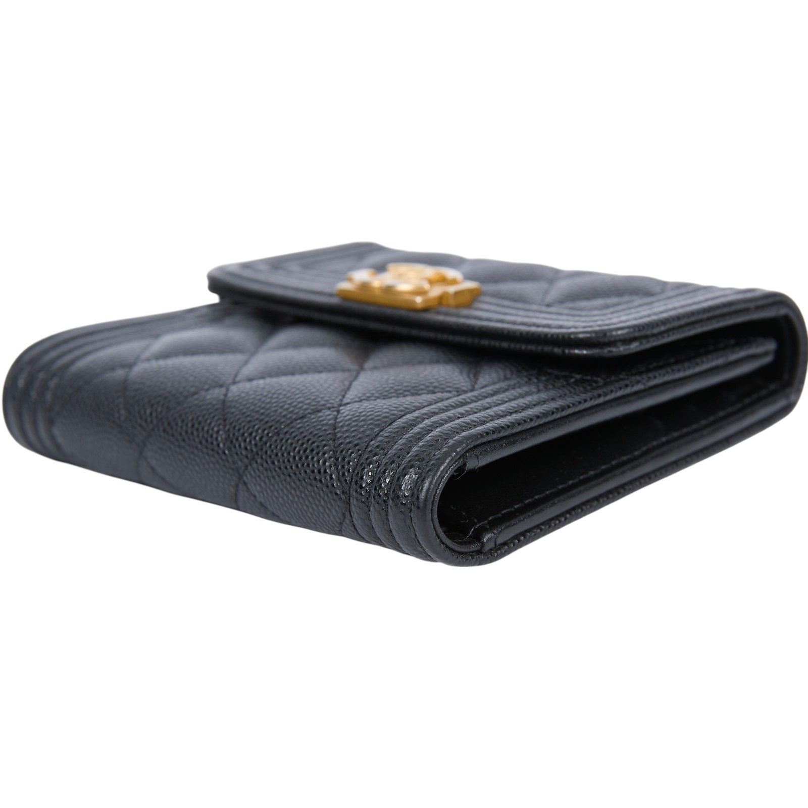 香奈兒 CHANEL Boy 錢包 短夾 A80734 31開黑金荔枝BOY 三折短夾 原廠盒子/防塵袋/保證卡