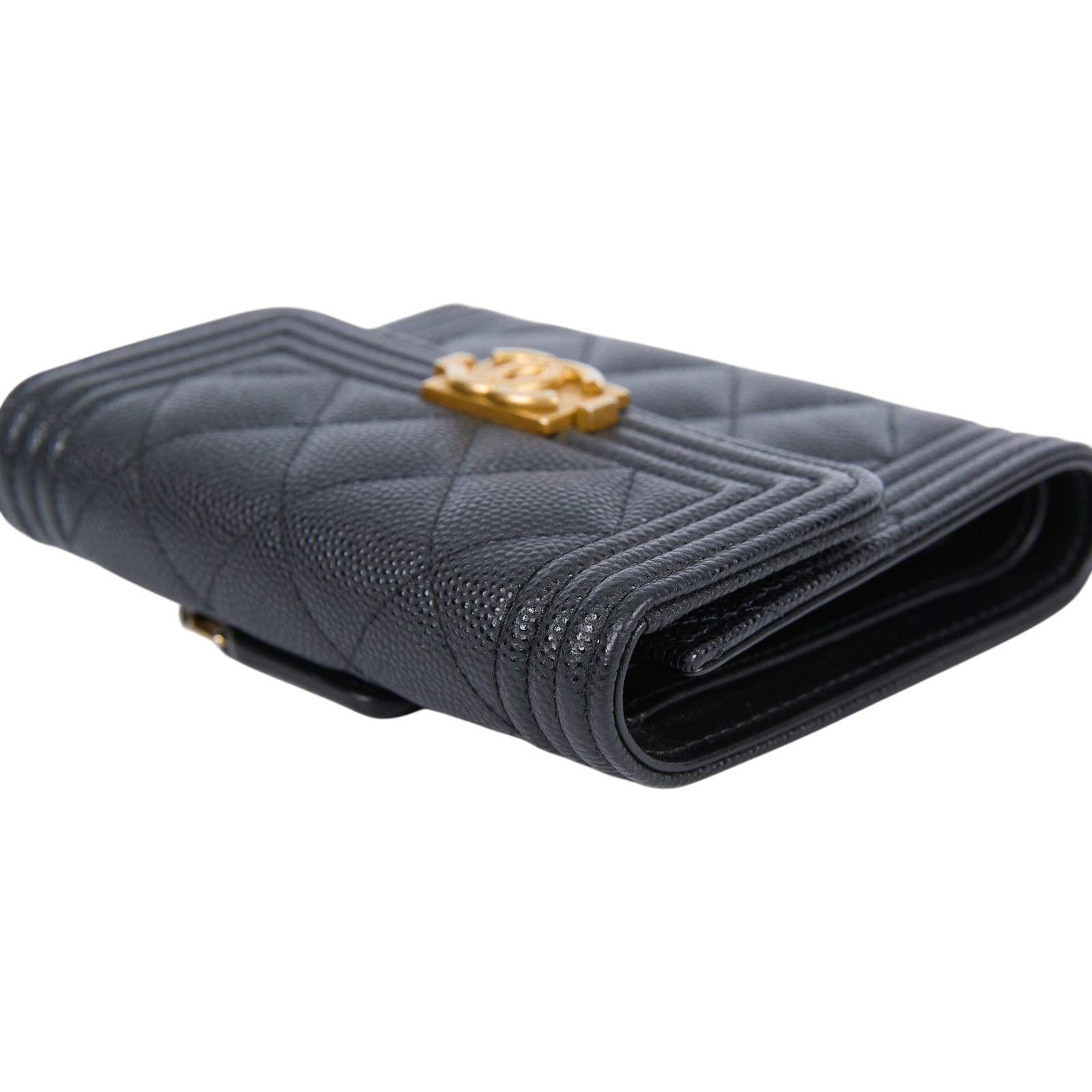 香奈兒 CHANEL Boy 錢包 短夾 A80734 31開黑金荔枝BOY 三折短夾 原廠盒子/防塵袋/保證卡