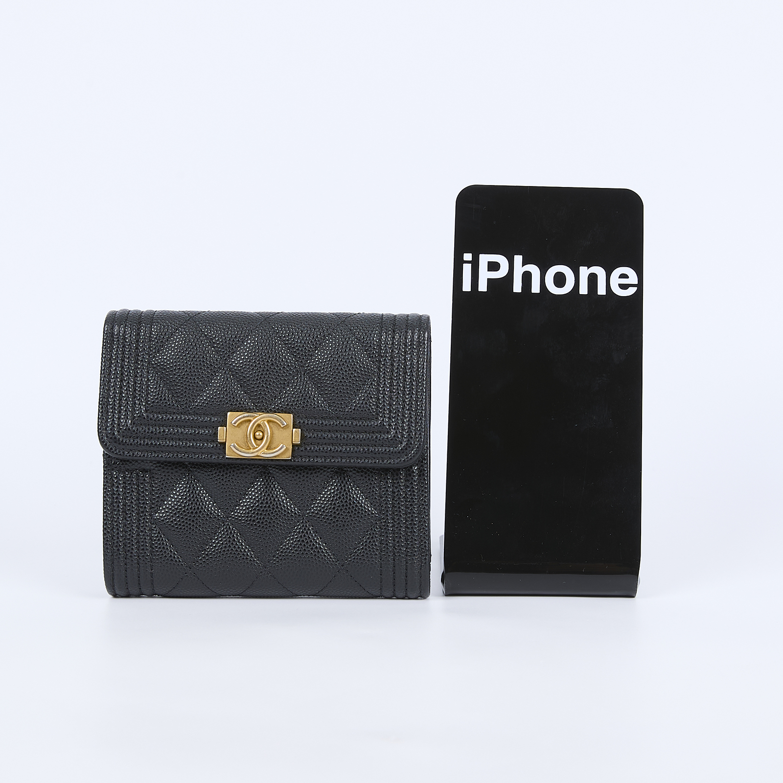 香奈兒 CHANEL Boy 錢包 短夾 A80734 31開黑金荔枝BOY 三折短夾 原廠盒子/防塵袋/保證卡