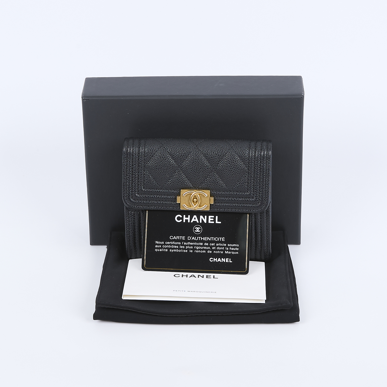 香奈兒 CHANEL Boy 錢包 短夾 A80734 31開黑金荔枝BOY 三折短夾 原廠盒子/防塵袋/保證卡