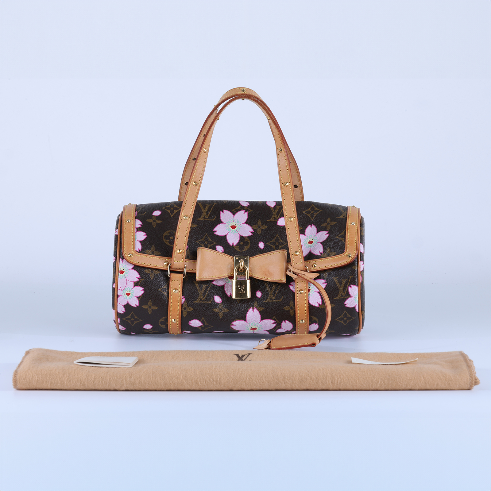 路易威登 LOUIS VUITTON 村上隆 Monogram PAPILLON 手提包 M92009 原花村上隆櫻花圓筒包PAPILLON 防塵袋