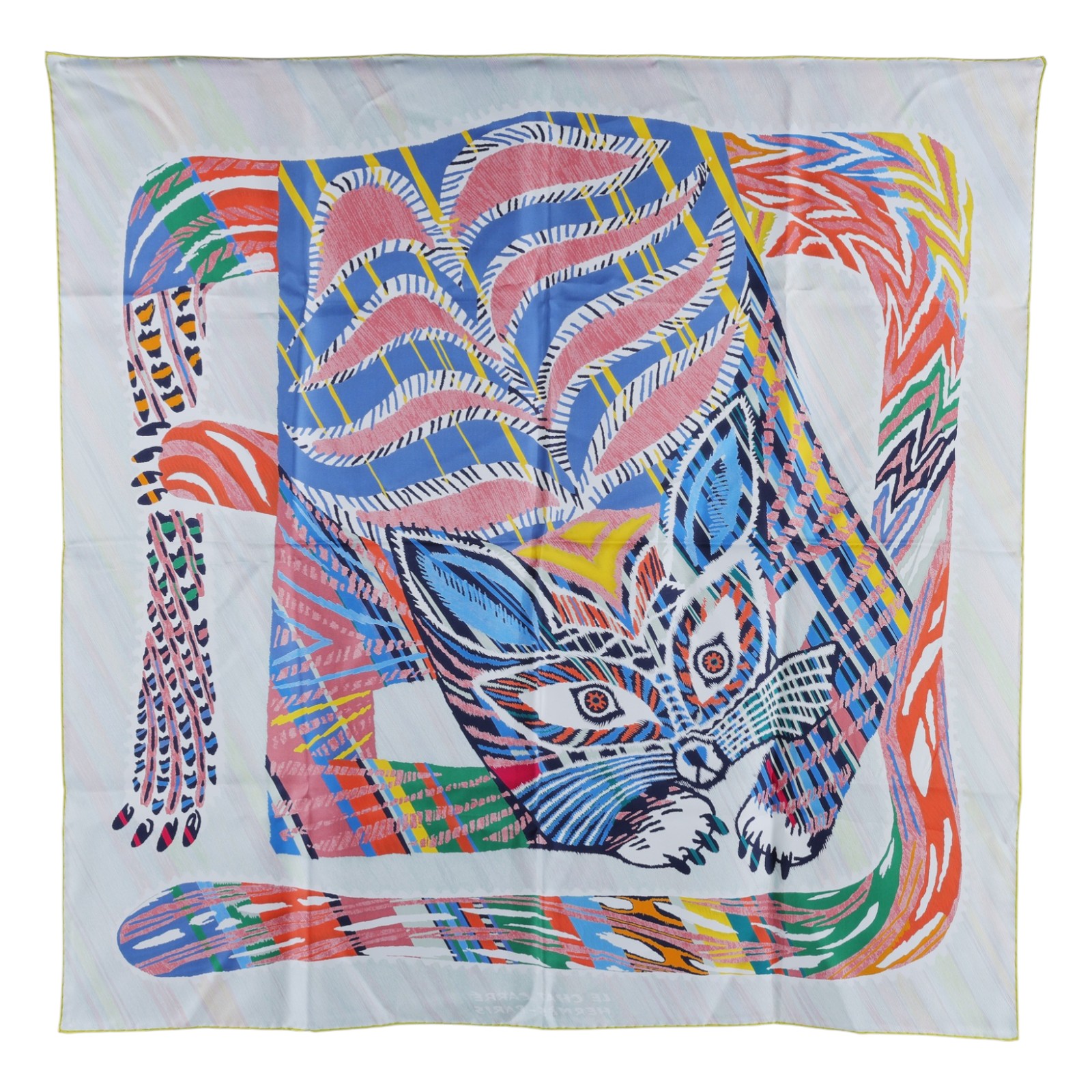 愛馬仕 Hermes LE CHAT CARRE 方巾 90 絲巾   繽紛貓咪LE CHAT CARRE方巾90X90 原廠盒子