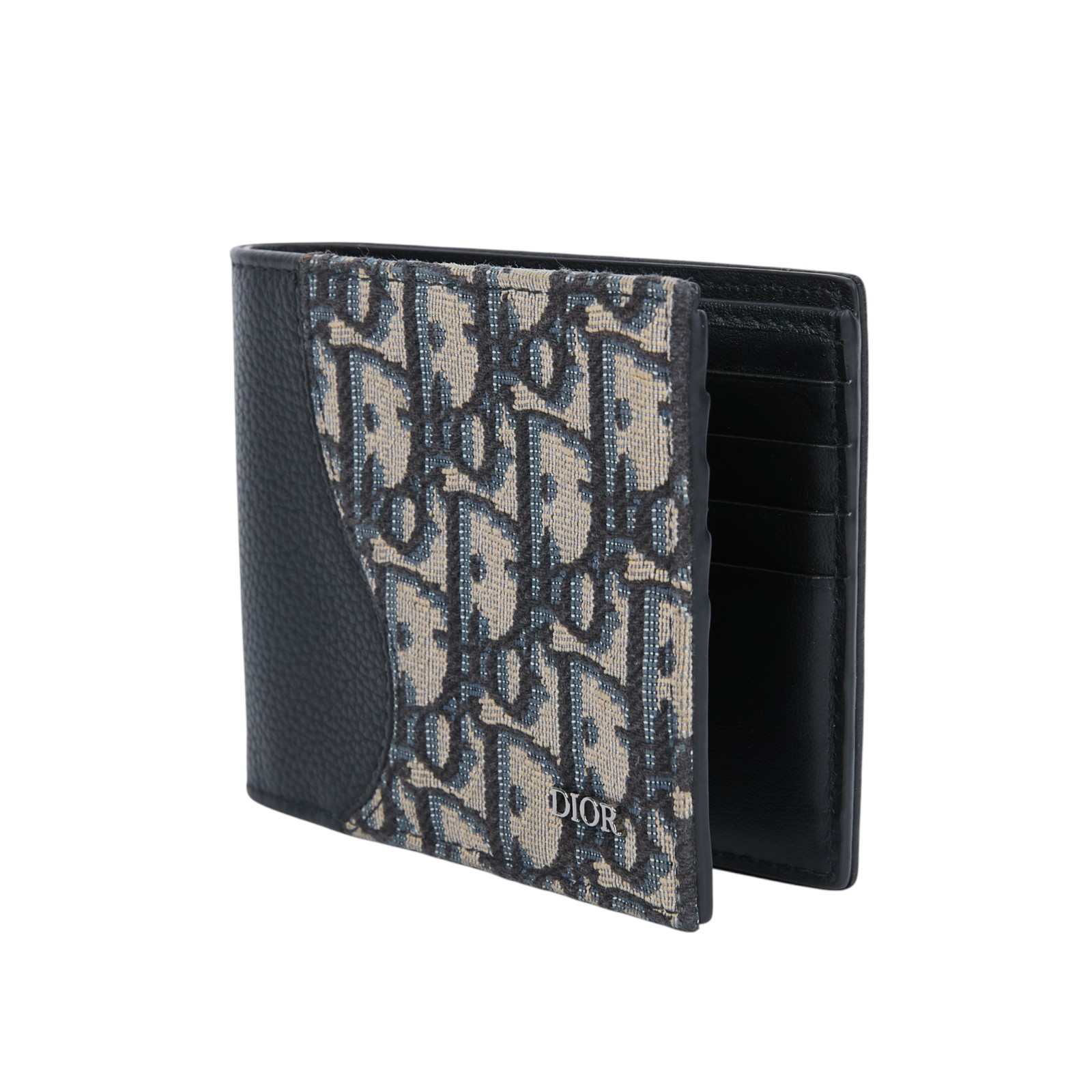 迪奧 CHRISTIAN DIOR Saddle 對折 錢包 短夾 2ADBH076YKS 黑拚藍緹花SADDLE對折短夾 無附屬品