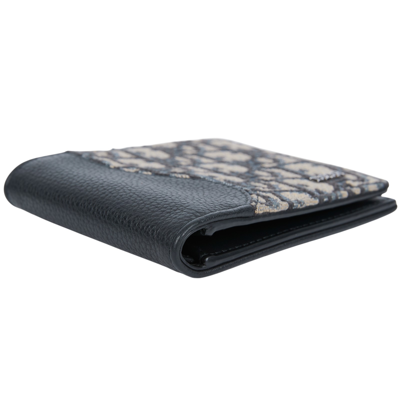 迪奧 CHRISTIAN DIOR Saddle 對折 錢包 短夾 2ADBH076YKS 黑拚藍緹花SADDLE對折短夾 無附屬品