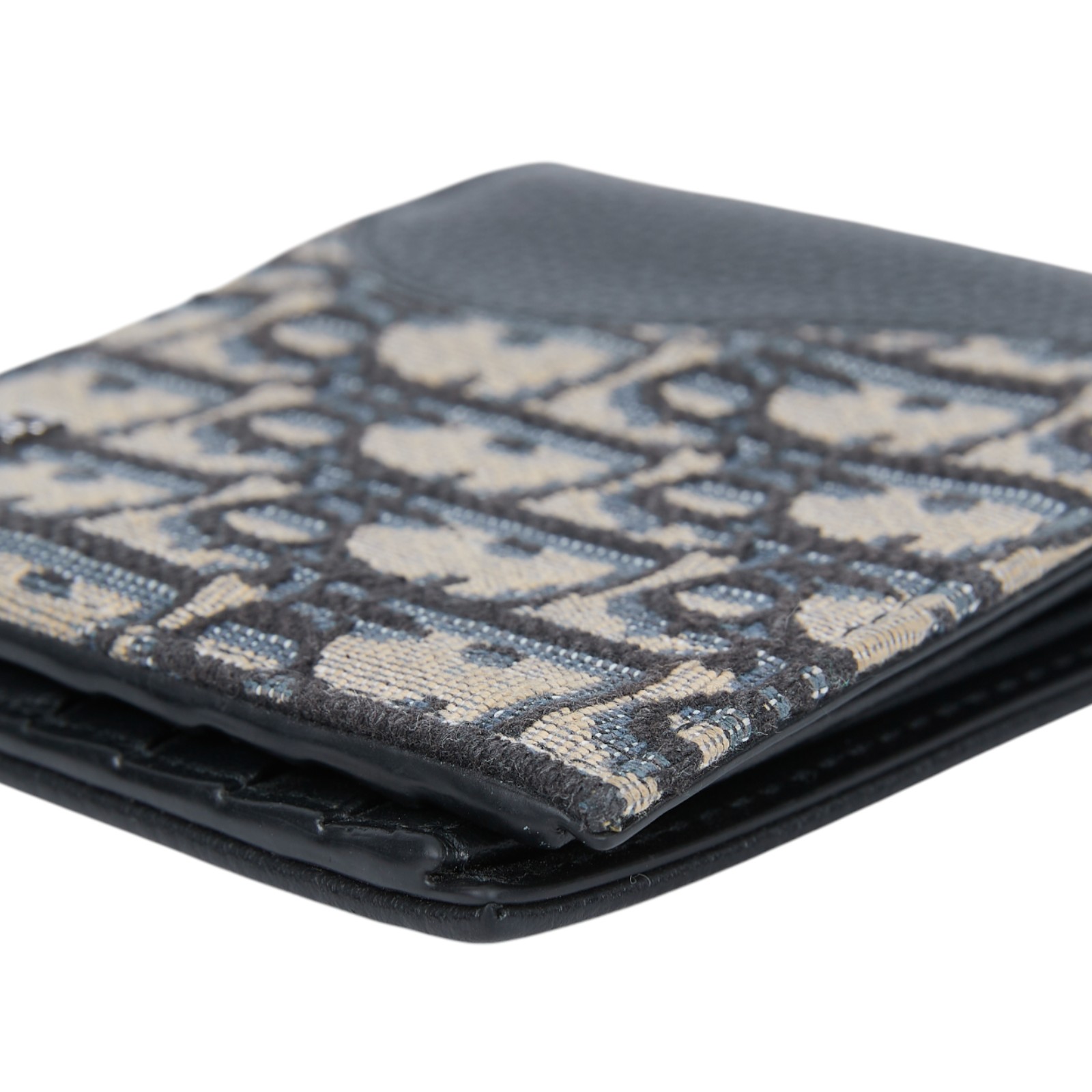 迪奧 CHRISTIAN DIOR Saddle 對折 錢包 短夾 2ADBH076YKS 黑拚藍緹花SADDLE對折短夾 無附屬品