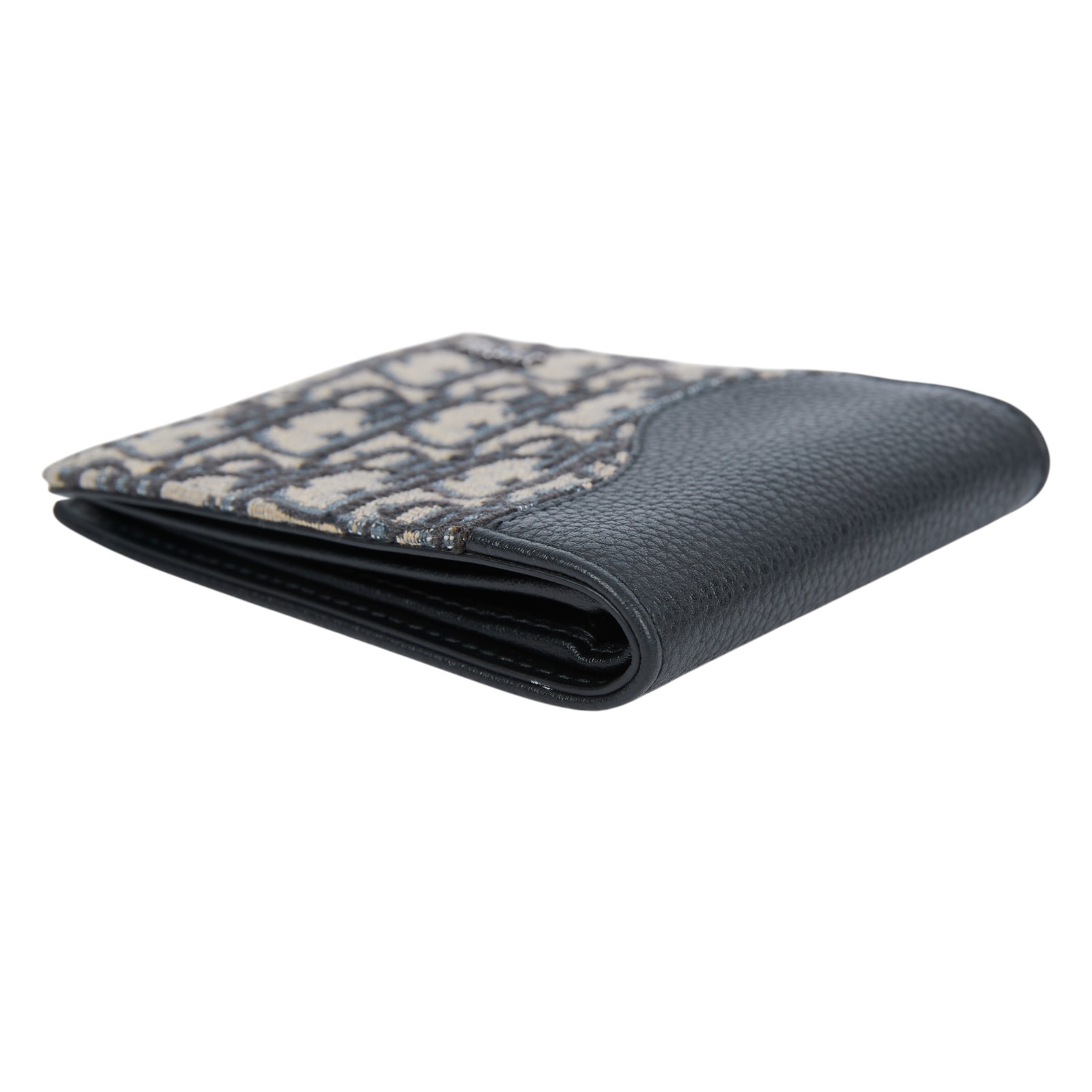 迪奧 CHRISTIAN DIOR Saddle 對折 錢包 短夾 2ADBH076YKS 黑拚藍緹花SADDLE對折短夾 無附屬品