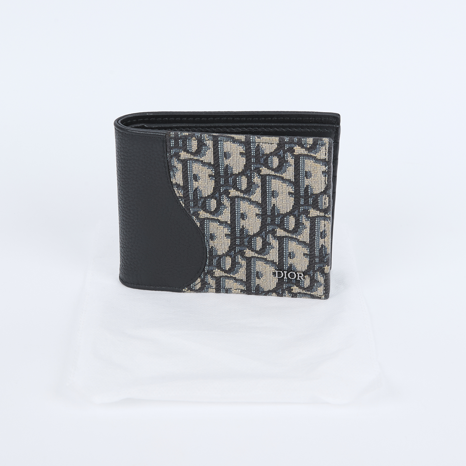 迪奧 CHRISTIAN DIOR Saddle 對折 錢包 短夾 2ADBH076YKS 黑拚藍緹花SADDLE對折短夾 無附屬品