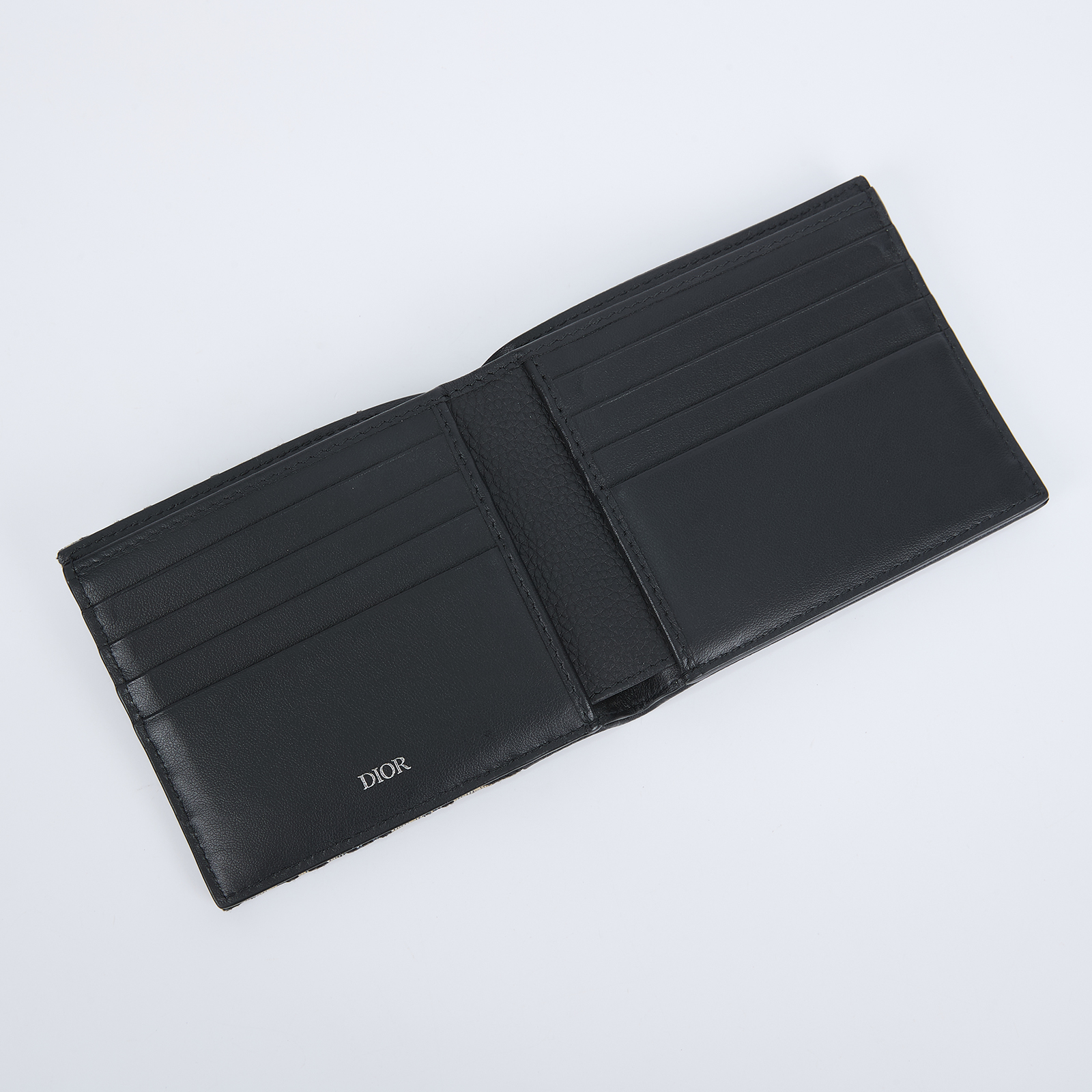 迪奧 CHRISTIAN DIOR Saddle 對折 錢包 短夾 2ADBH076YKS 黑拚藍緹花SADDLE對折短夾 無附屬品