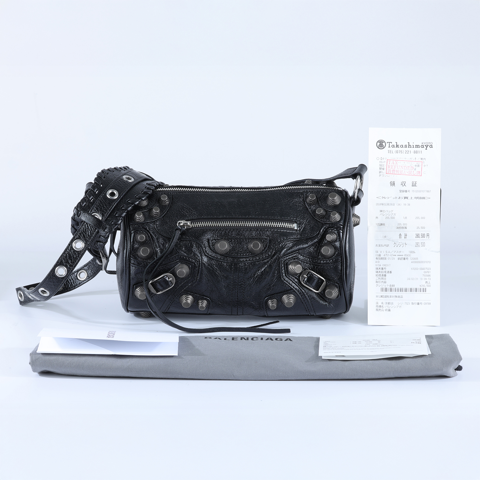 巴黎世家 BALENCIAGA Le cagole 圓筒包 771716210KR 黑仿舊Le Cagole圓筒包 防塵袋/購買證明正本