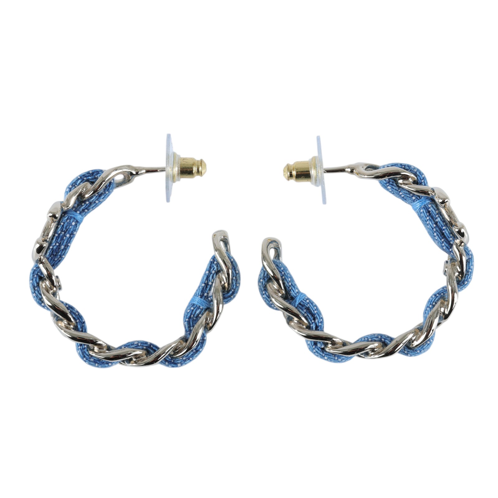 香奈兒 CHANEL CC LOGO 耳環 耳釘 ABF160/B25P 牛仔布穿鍊雙C半圈耳環 原廠盒子/購買證明正本