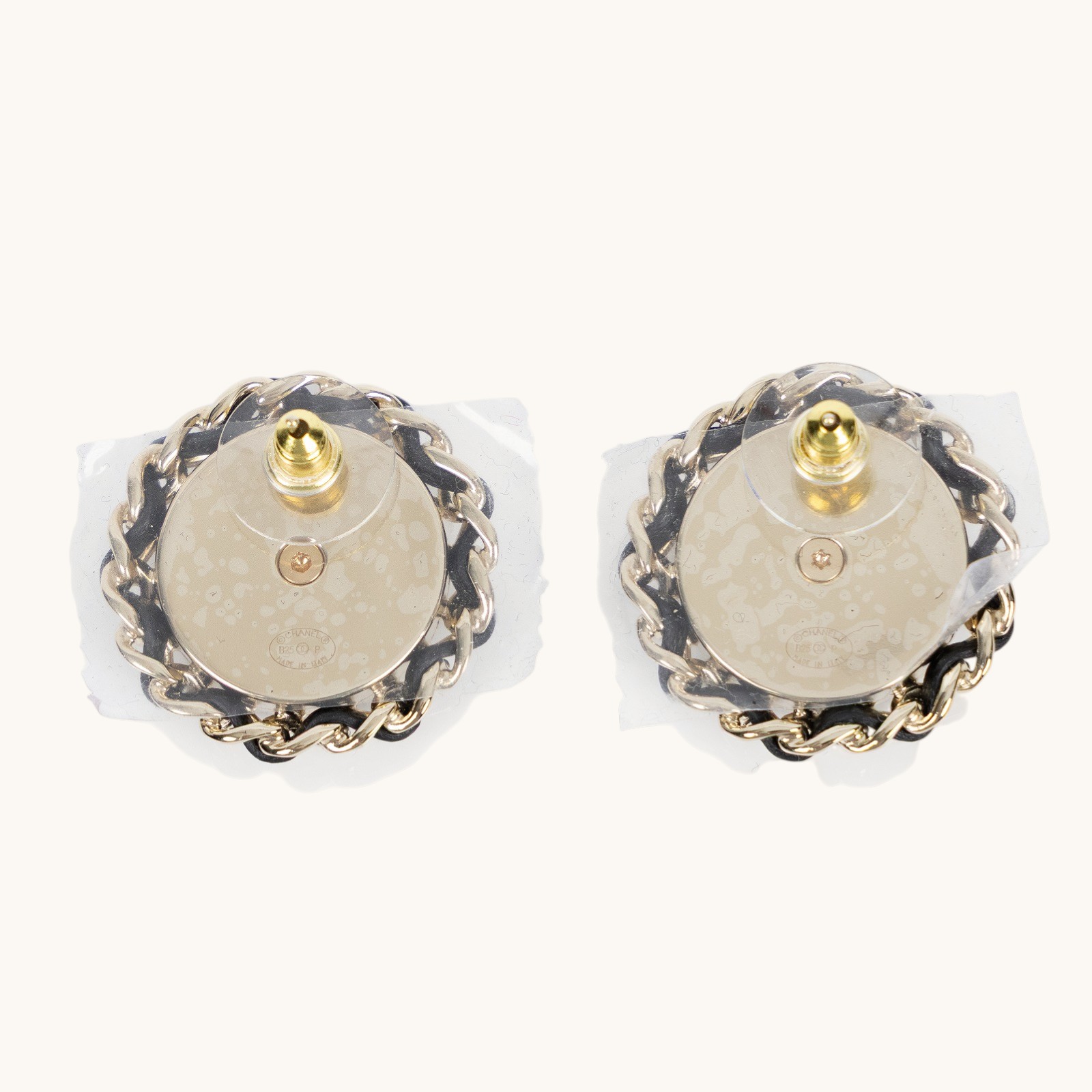 香奈兒 CHANEL CC LOGO 耳環 耳釘 ABF153/B25P 牛仔/皮穿鍊雙C圓耳環 原廠盒子/購買證明影本