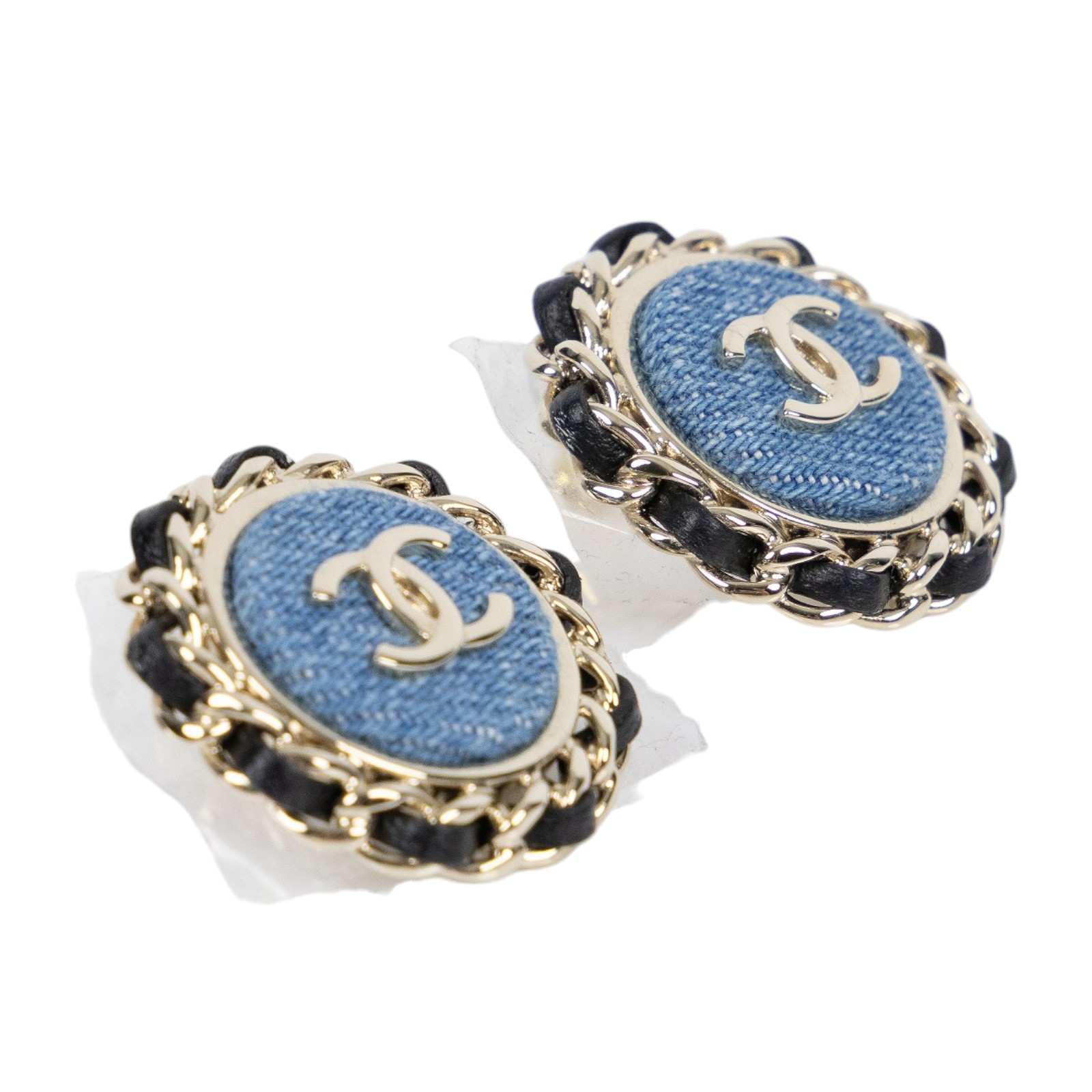 香奈兒 CHANEL CC LOGO 耳環 耳釘 ABF153/B25P 牛仔/皮穿鍊雙C圓耳環 原廠盒子/購買證明影本