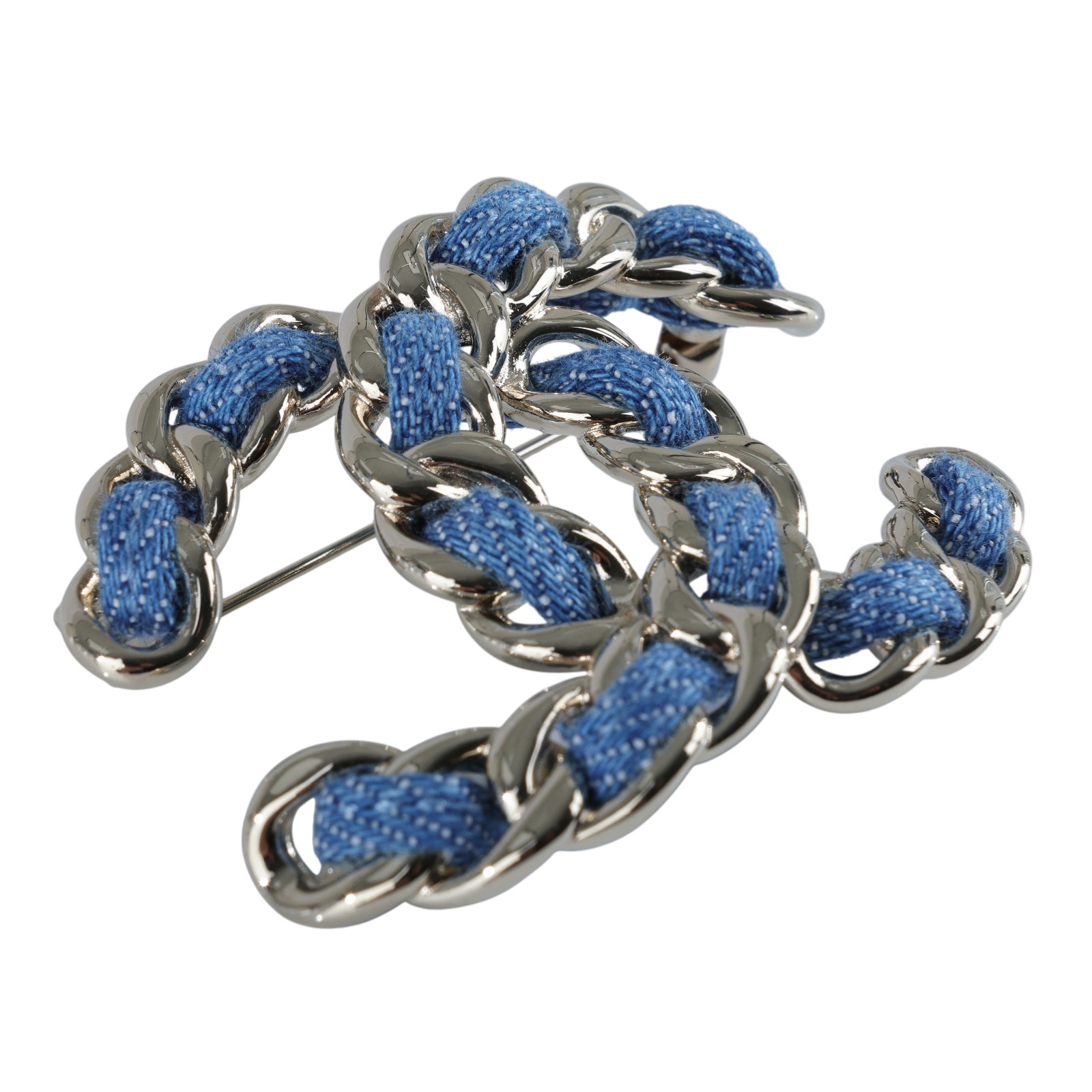 香奈兒 CHANEL CC LOGO 胸針 ABF175/B25P 牛仔皮穿鍊雙C胸針 原廠盒子/購買證明正本