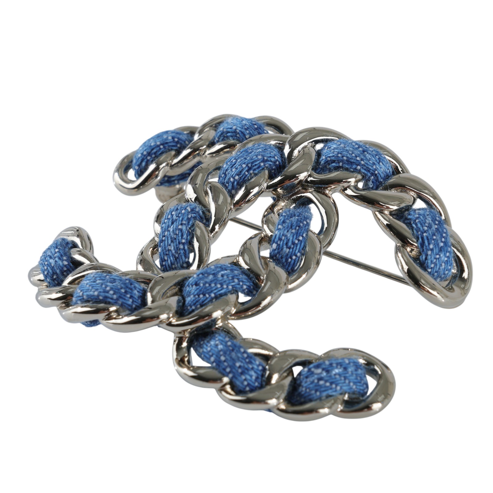 香奈兒 CHANEL CC LOGO 胸針 ABF175/B25P 牛仔皮穿鍊雙C胸針 原廠盒子/購買證明正本