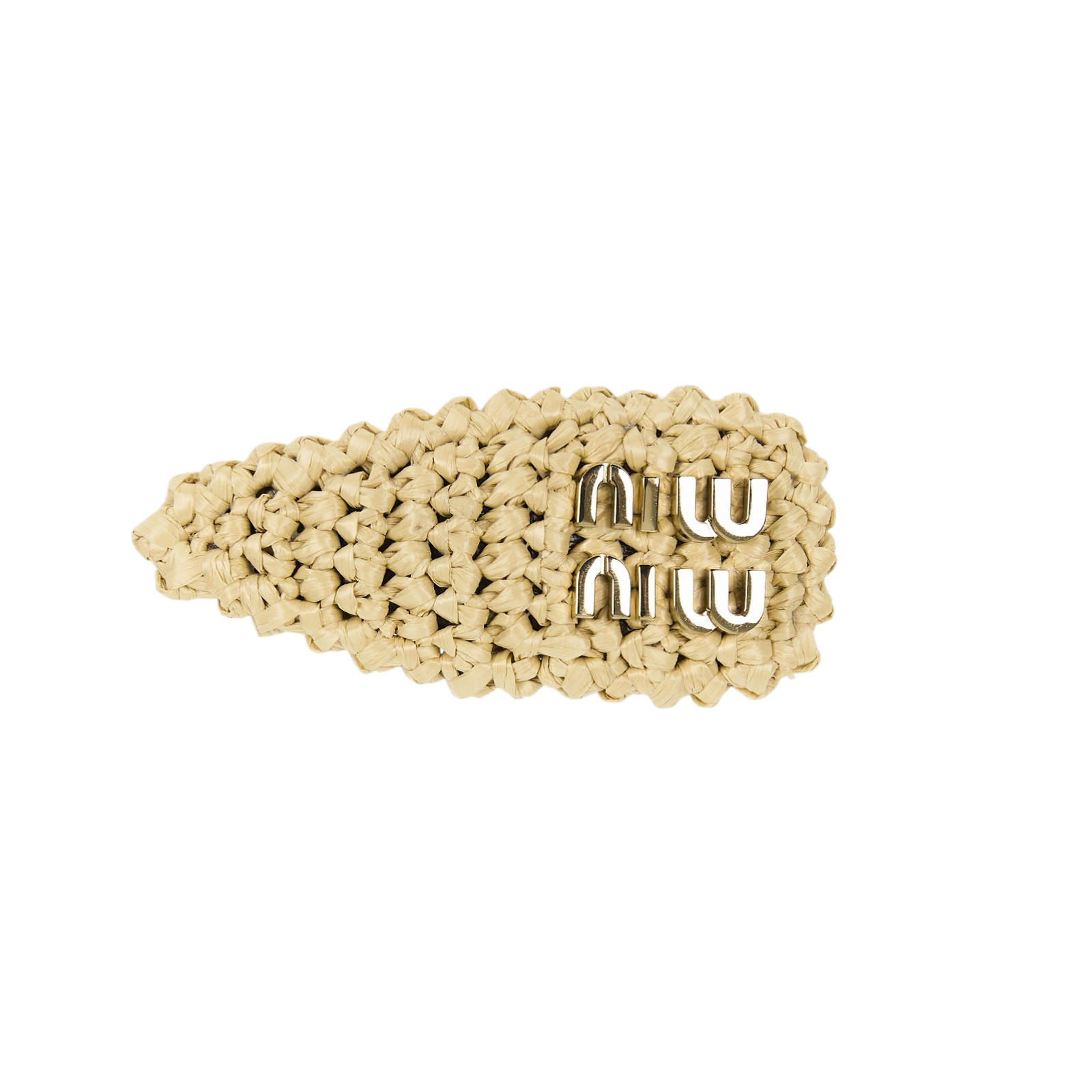 繆繆 MIU MIU 拉菲草 髮夾 5IF092_2F73 草編金LOGO髮夾 原廠盒子/購買證明正本