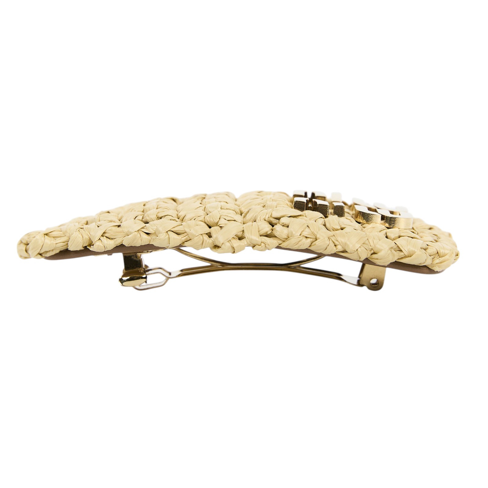 繆繆 MIU MIU 拉菲草 髮夾 5IF092_2F73 草編金LOGO髮夾 原廠盒子/購買證明正本