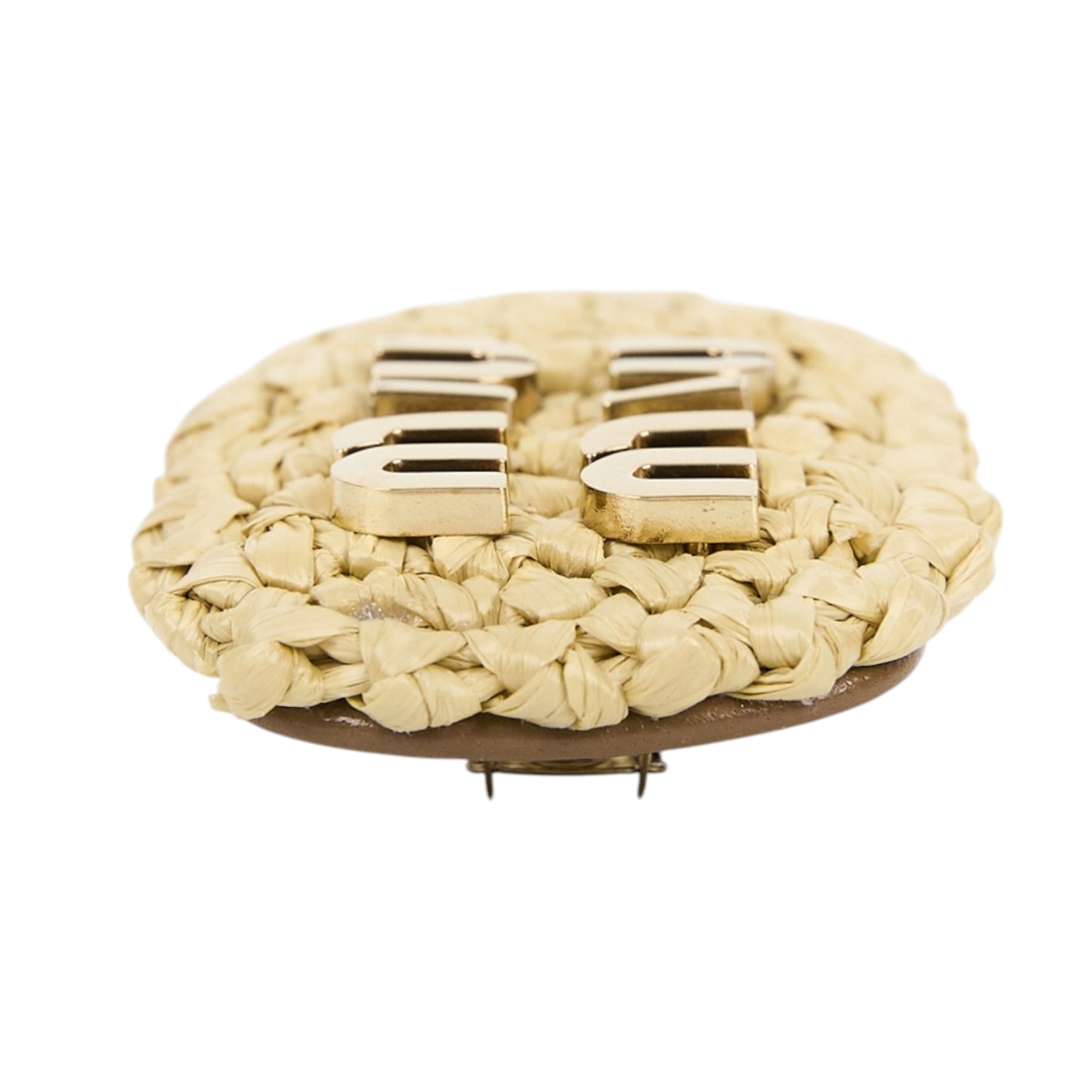 繆繆 MIU MIU 拉菲草 髮夾 5IF092_2F73 草編金LOGO髮夾 原廠盒子/購買證明正本