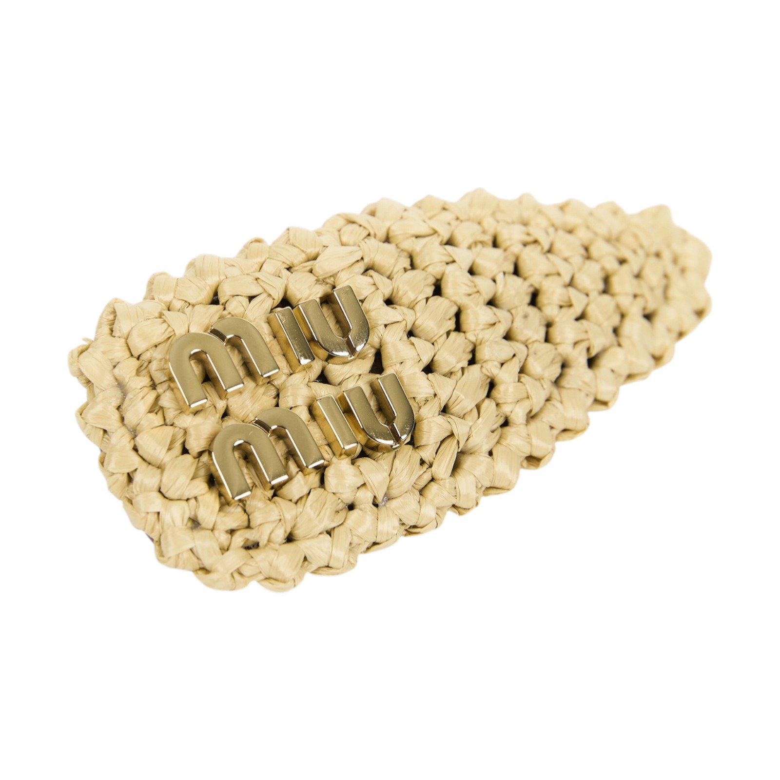 繆繆 MIU MIU 拉菲草 髮夾 5IF092_2F73 草編金LOGO髮夾 原廠盒子/購買證明正本