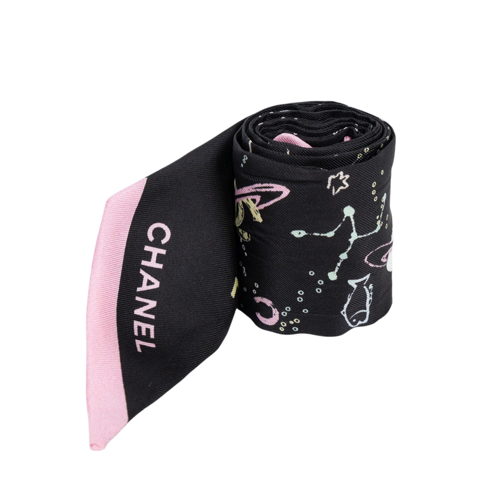 香奈兒 CHANEL CC LOGO 絲巾 AAA665 黑粉塗鴨LOGO代表物TWILLY 原廠盒子/購買證明正本