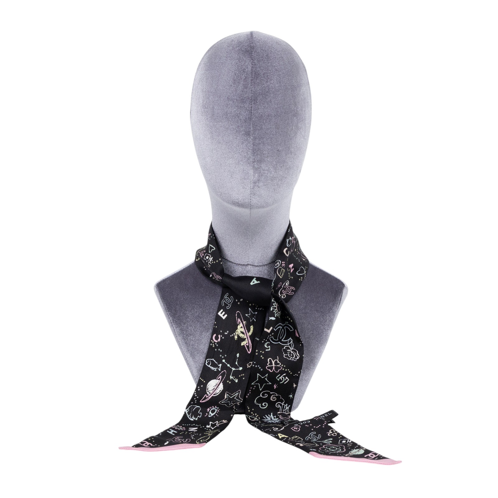 香奈兒 CHANEL CC LOGO 絲巾 AAA665 黑粉塗鴨LOGO代表物TWILLY 原廠盒子/購買證明正本