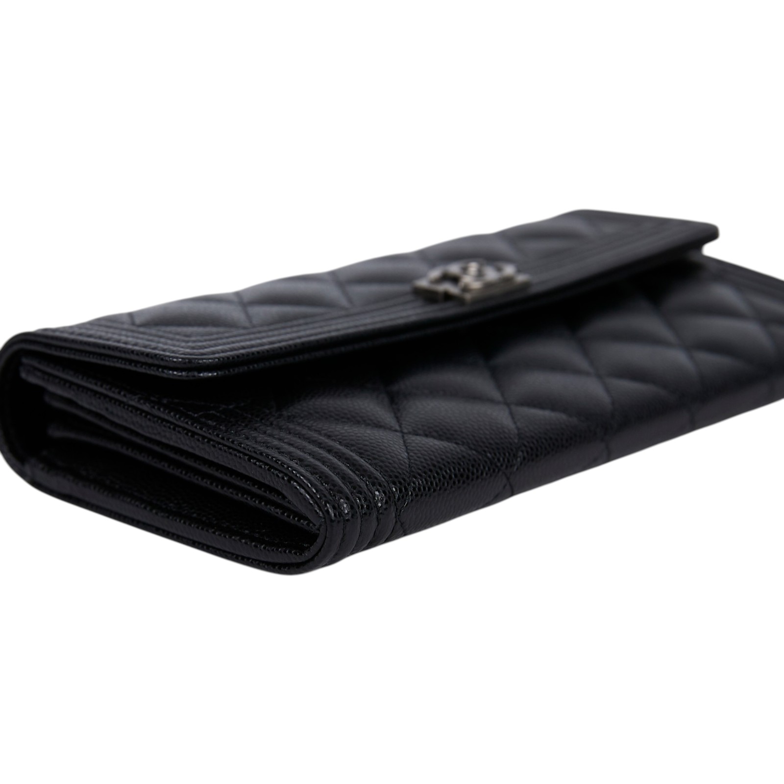 香奈兒 CHANEL Boy 雙C 荔枝皮 牛皮 釦式 長夾 A80286 B01489 31開黑荔枝BOY長夾 原廠盒子/防塵袋/保證卡/購買證明正本