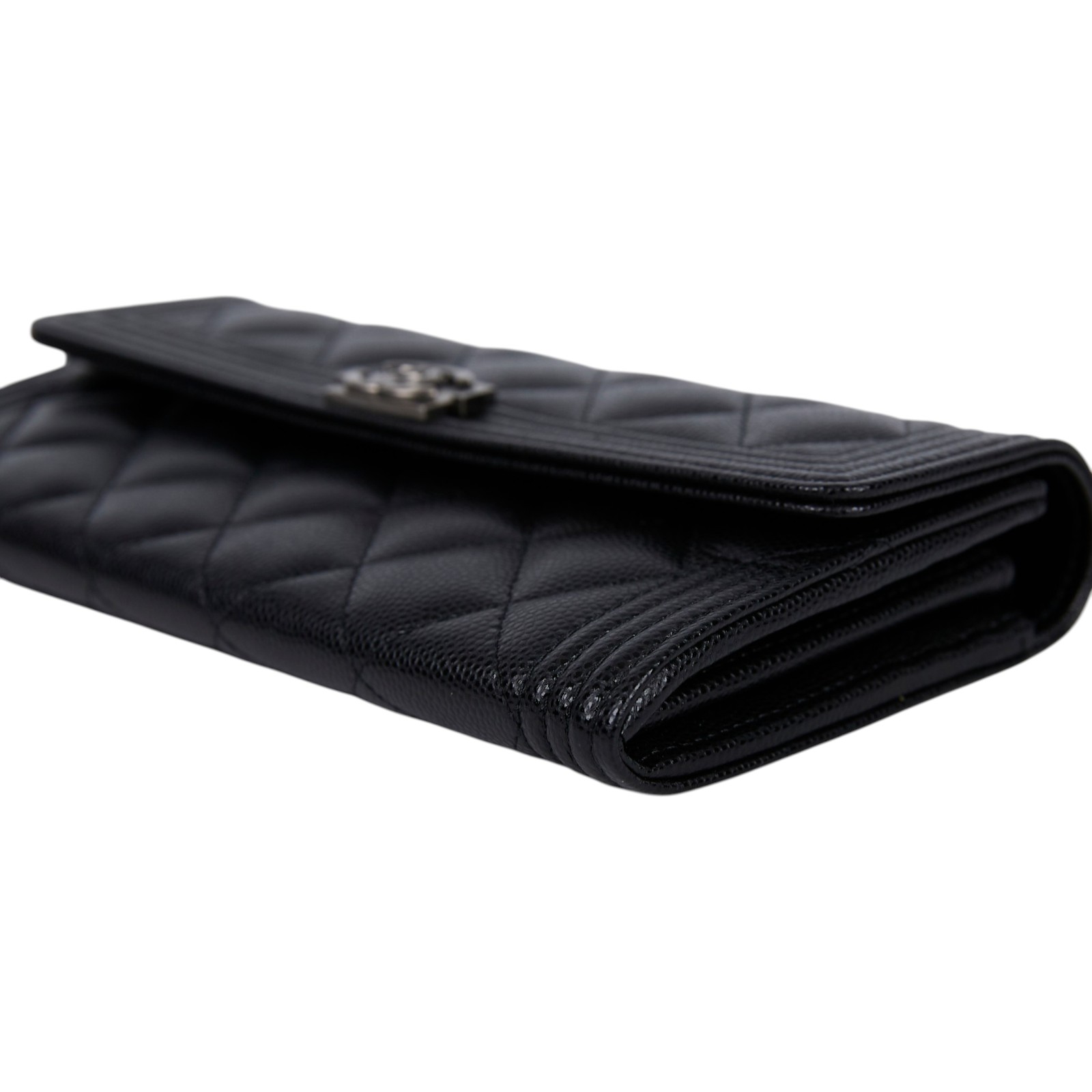 香奈兒 CHANEL Boy 雙C 荔枝皮 牛皮 釦式 長夾 A80286 B01489 31開黑荔枝BOY長夾 原廠盒子/防塵袋/保證卡/購買證明正本