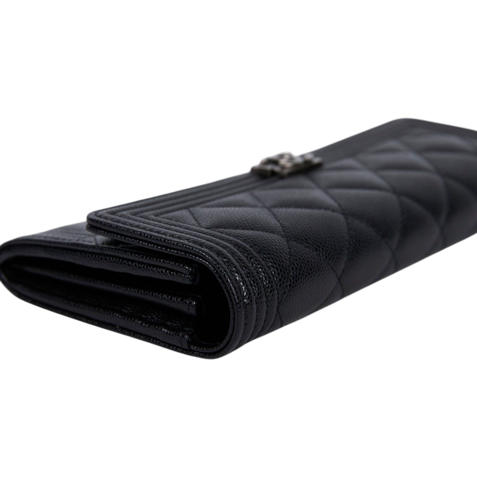 香奈兒 CHANEL Boy 雙C 荔枝皮 牛皮 釦式 長夾 A80286 B01489 31開黑荔枝BOY長夾 原廠盒子/防塵袋/保證卡/購買證明正本