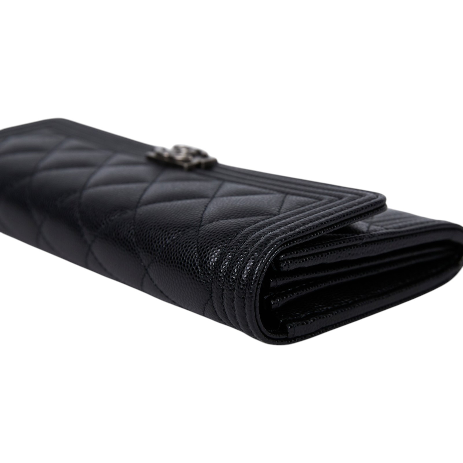 香奈兒 CHANEL Boy 雙C 荔枝皮 牛皮 釦式 長夾 A80286 B01489 31開黑荔枝BOY長夾 原廠盒子/防塵袋/保證卡/購買證明正本