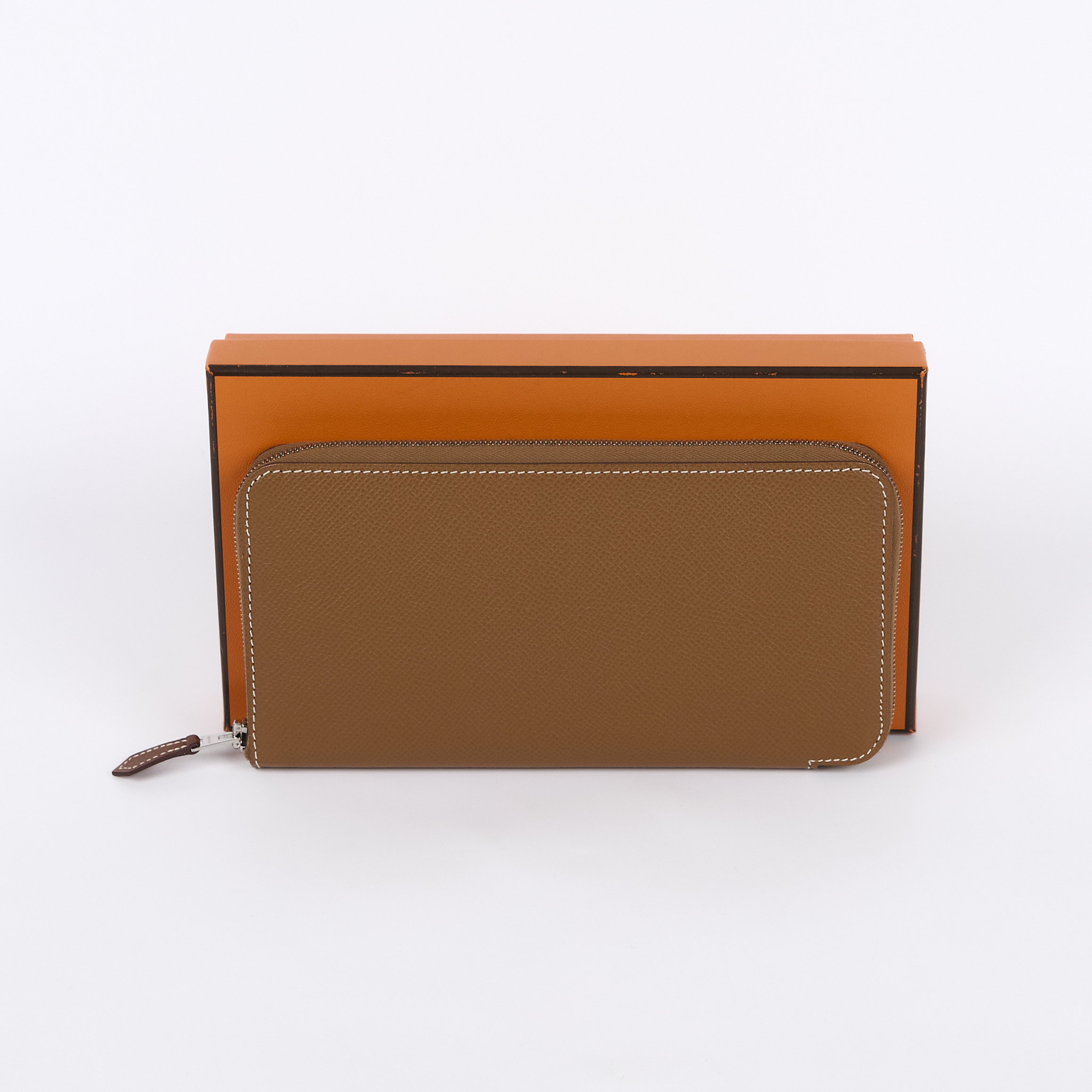 愛馬仕 Hermes SilkIn 拉鍊 長夾 錢包 SILKL U AA 003 ZA U刻棕絲巾拉鍊長夾 原廠盒子