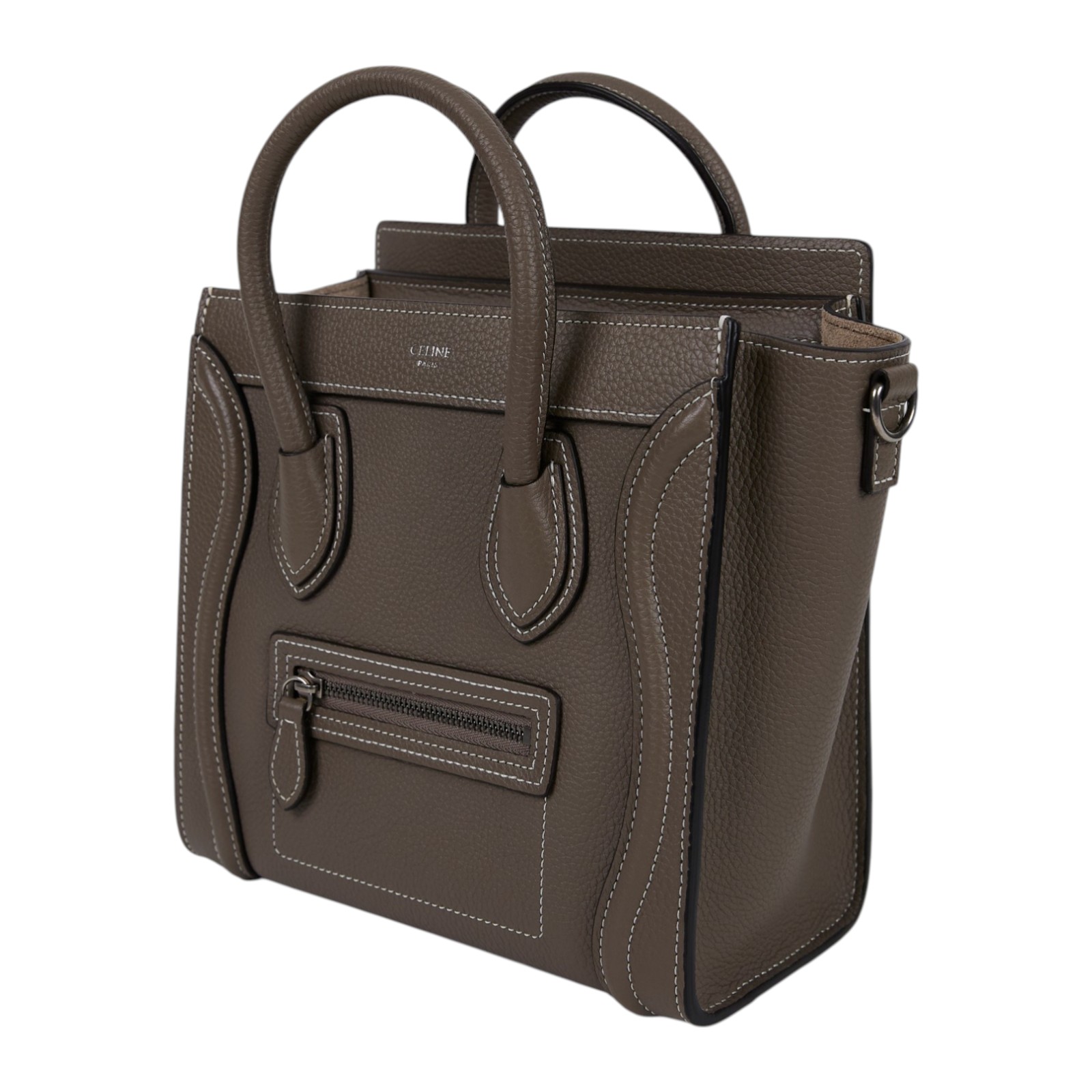 思琳 CELINE Luggage手袋 敲打 小牛皮 袖珍型 189243DRU 灰 LUGGAGE NANO 防塵袋/背帶/購買證明影本