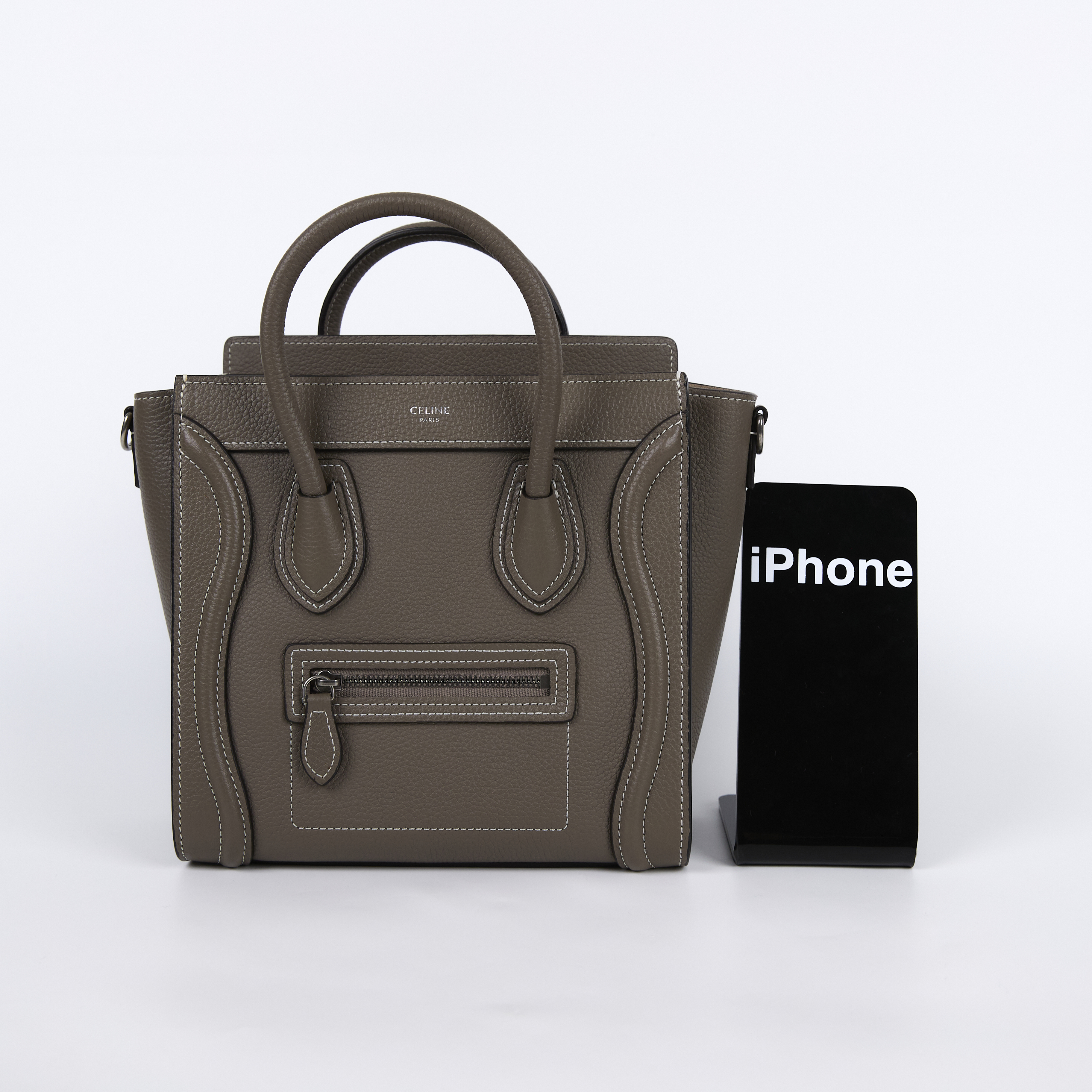 思琳 CELINE Luggage手袋 敲打 小牛皮 袖珍型 189243DRU 灰 LUGGAGE NANO 防塵袋/背帶/購買證明影本