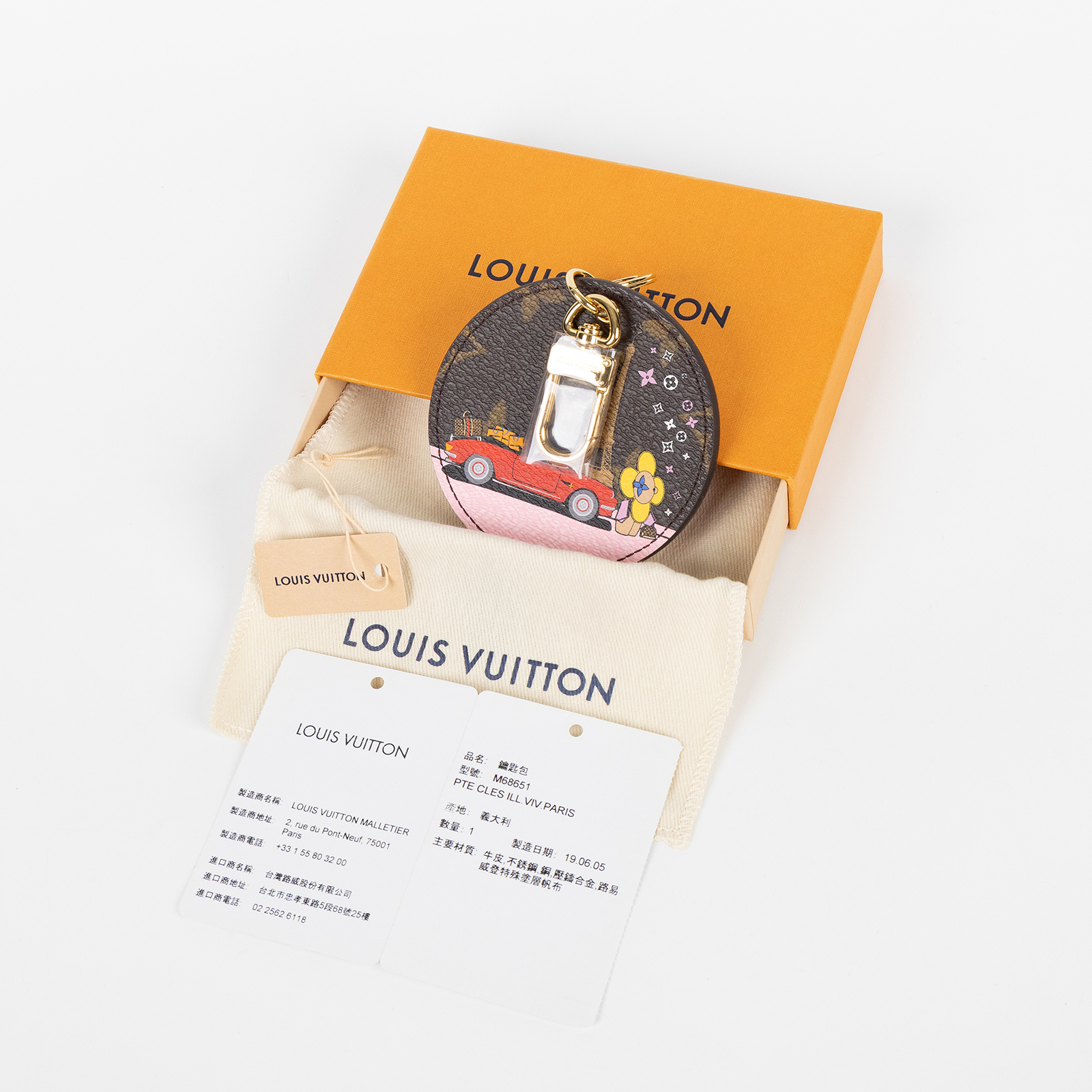 路易威登 LOUIS VUITTON VIVIENNE 鑰匙圈 鑰匙扣 包掛 M68651 圓咖原花VIVIENNE/鐵塔/跑車鑰匙圈 原廠盒子/防塵袋