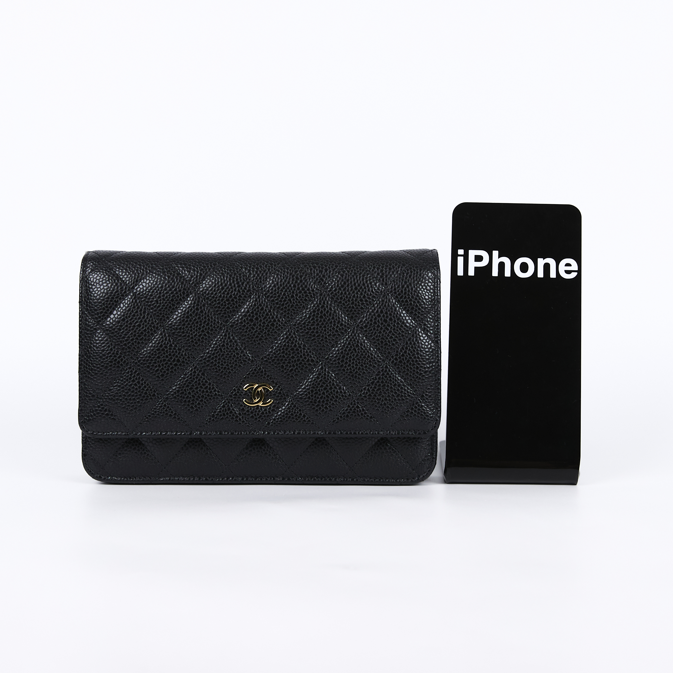 香奈兒 CHANEL 經典鏈子皮夾 菱格紋 CC LOGO AP0250 晶片款 黑金荔枝WOC 原廠盒子/防塵袋