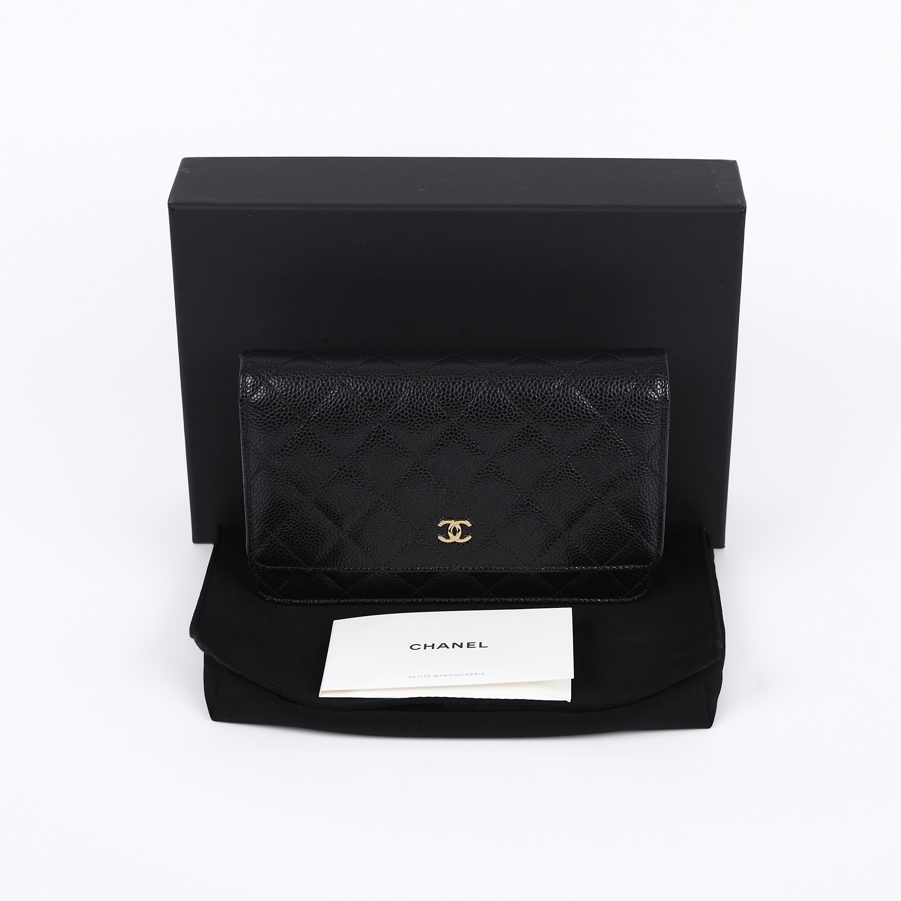 香奈兒 CHANEL 經典鏈子皮夾 菱格紋 CC LOGO AP0250 晶片款 黑金荔枝WOC 原廠盒子/防塵袋
