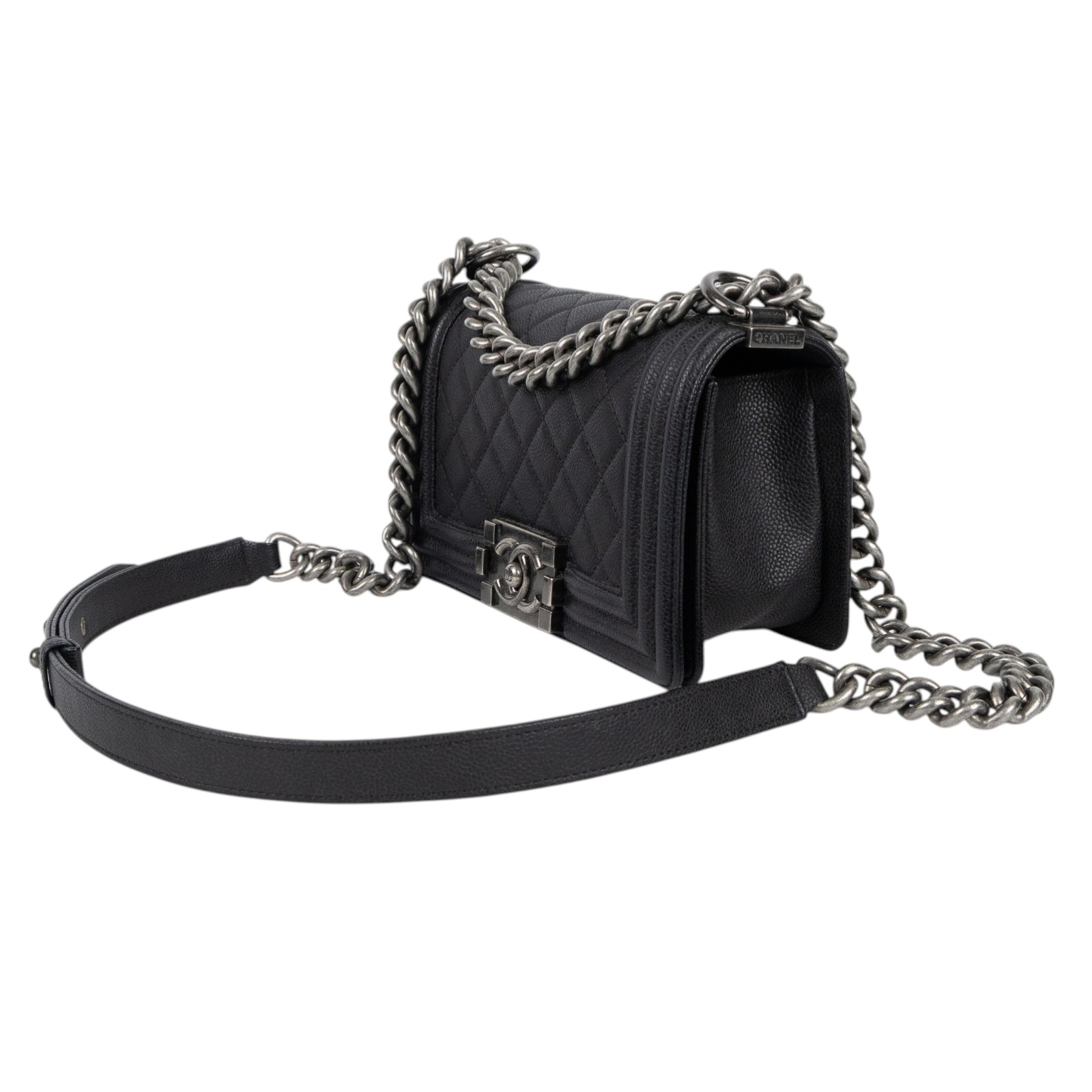 香奈兒 CHANEL Boy 20 小型 口蓋包 A67085 Y07352 23開黑荔枝皮復古銀BOY20 原廠盒子/防塵袋/保證卡/購買證明影本