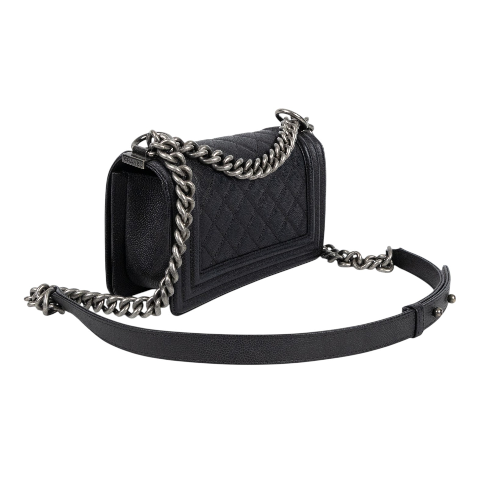 香奈兒 CHANEL Boy 20 小型 口蓋包 A67085 Y07352 23開黑荔枝皮復古銀BOY20 原廠盒子/防塵袋/保證卡/購買證明影本