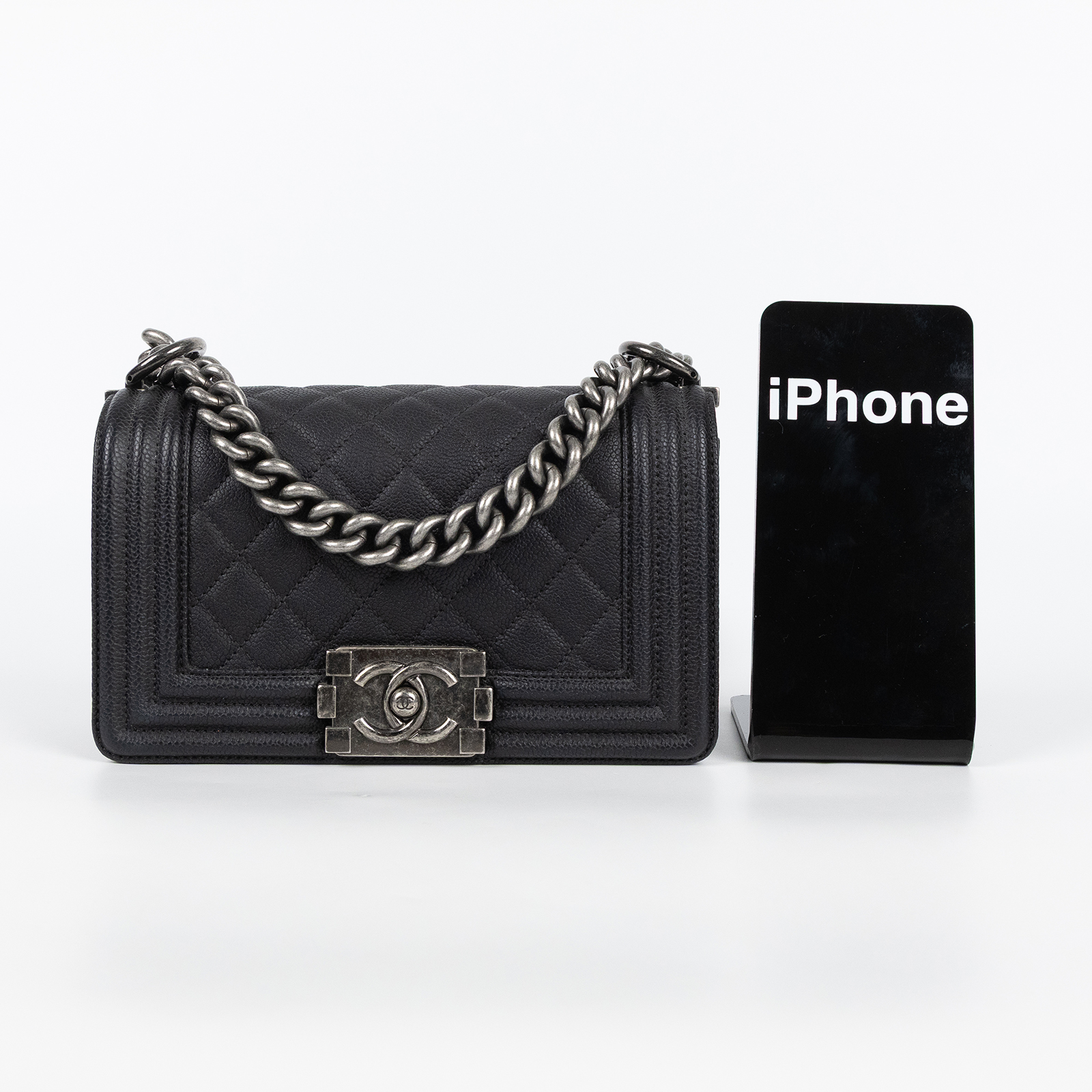 香奈兒 CHANEL Boy 20 小型 口蓋包 A67085 Y07352 23開黑荔枝皮復古銀BOY20 原廠盒子/防塵袋/保證卡/購買證明影本