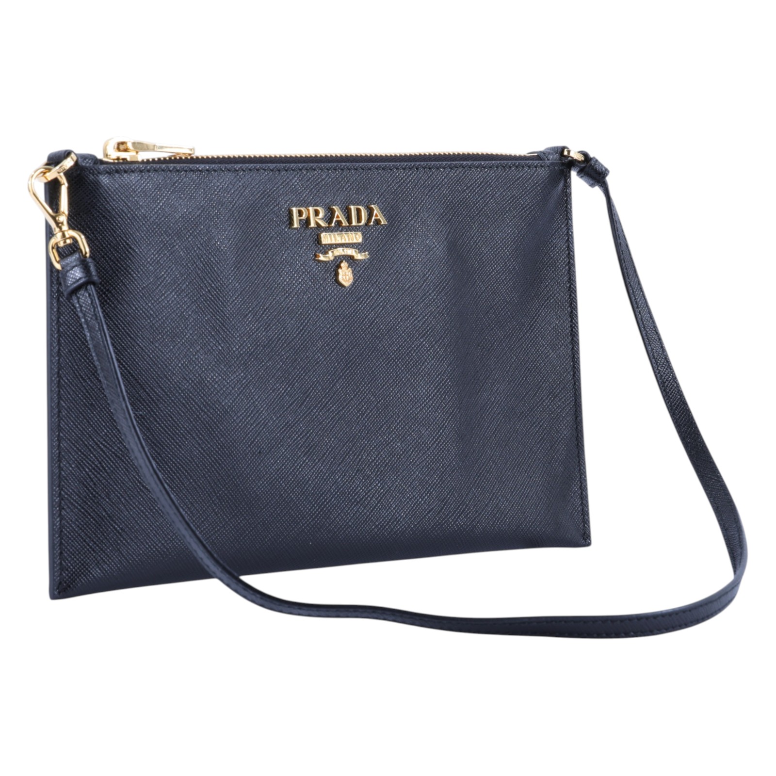 普拉達 PRADA Saffiano皮革 麻將包 手拿包 1NH004_PN9 黑防刮牛皮POUCH/肩背包 原廠盒子/保證卡